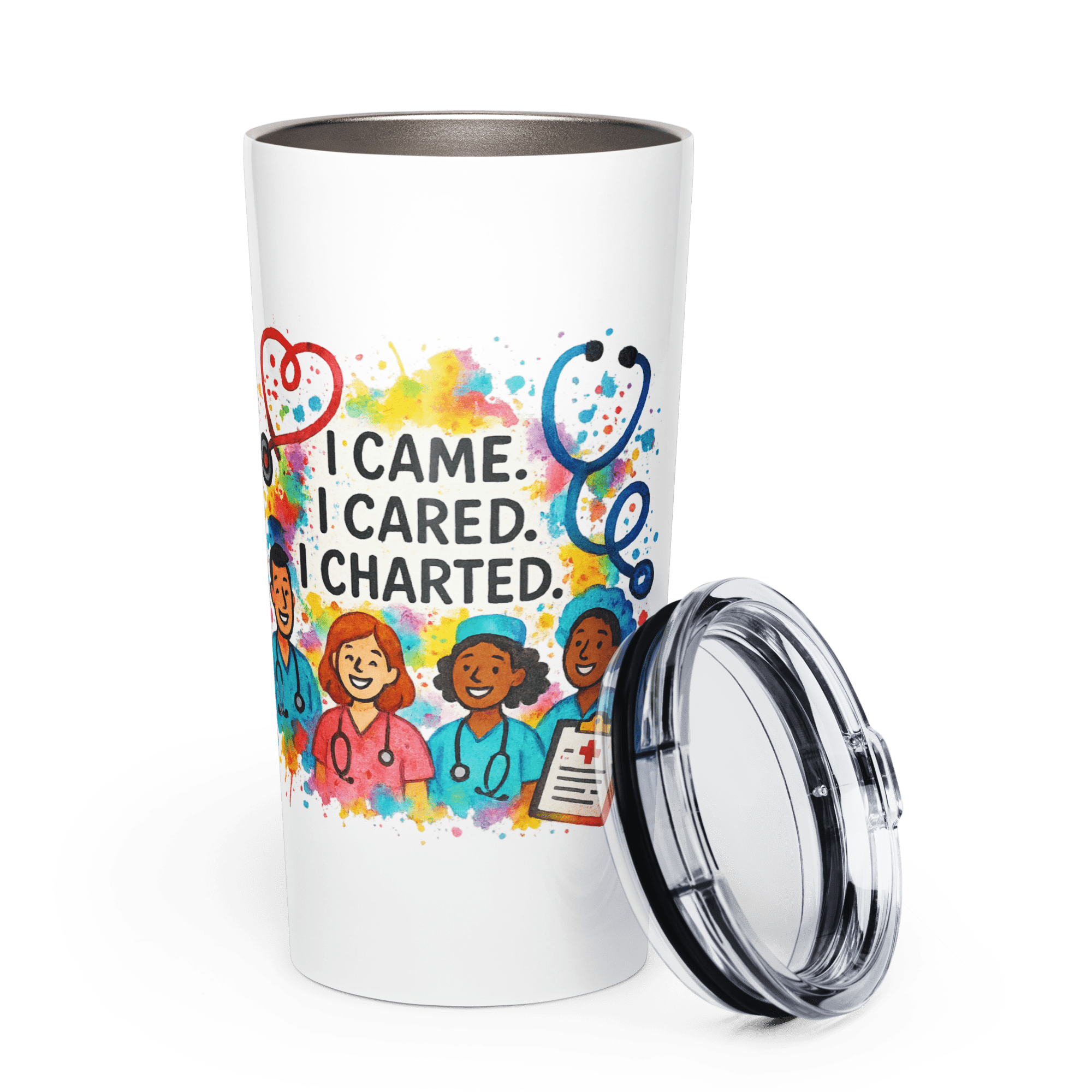 Tapered Stainless Steel Tumbler – “I Came. I Cared. I Charted.”