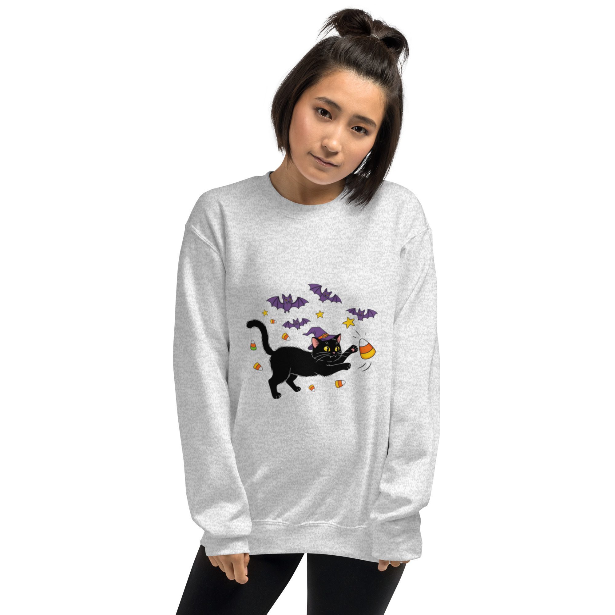 Witchy Cat & Candy Crewneck Unisex Sweatshirt – Halloween Edition - Image 18