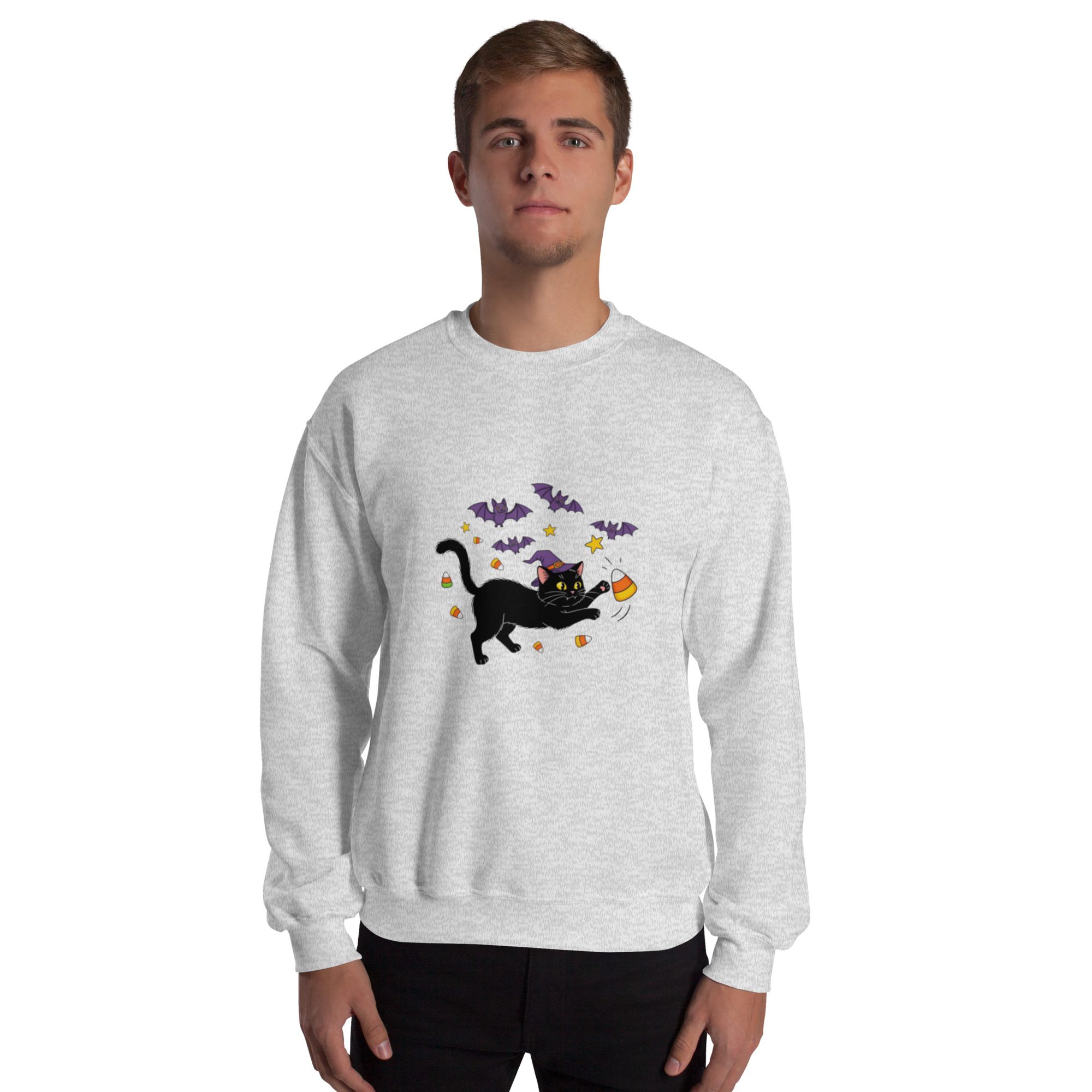 Witchy Cat & Candy Crewneck Unisex Sweatshirt – Halloween Edition - Image 19