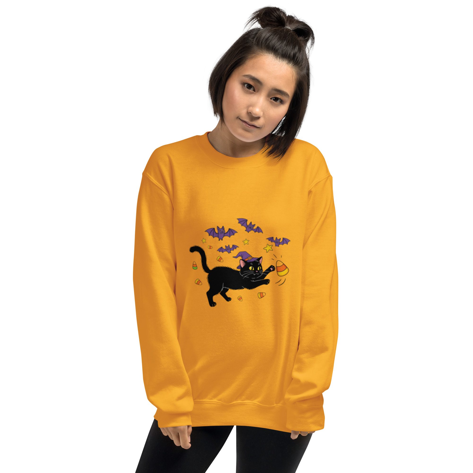 Witchy Cat & Candy Crewneck Unisex Sweatshirt – Halloween Edition - Image 11