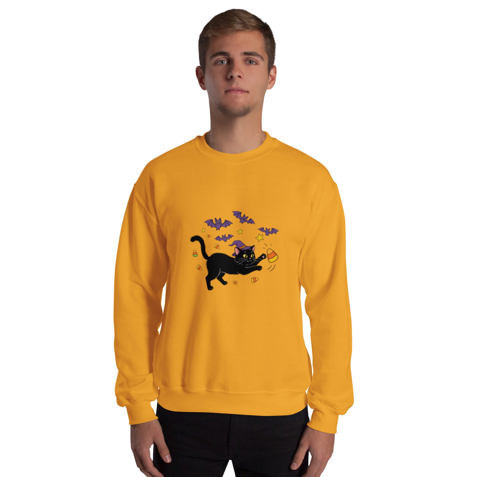 Witchy Cat & Candy Crewneck Unisex Sweatshirt – Halloween Edition - Image 10