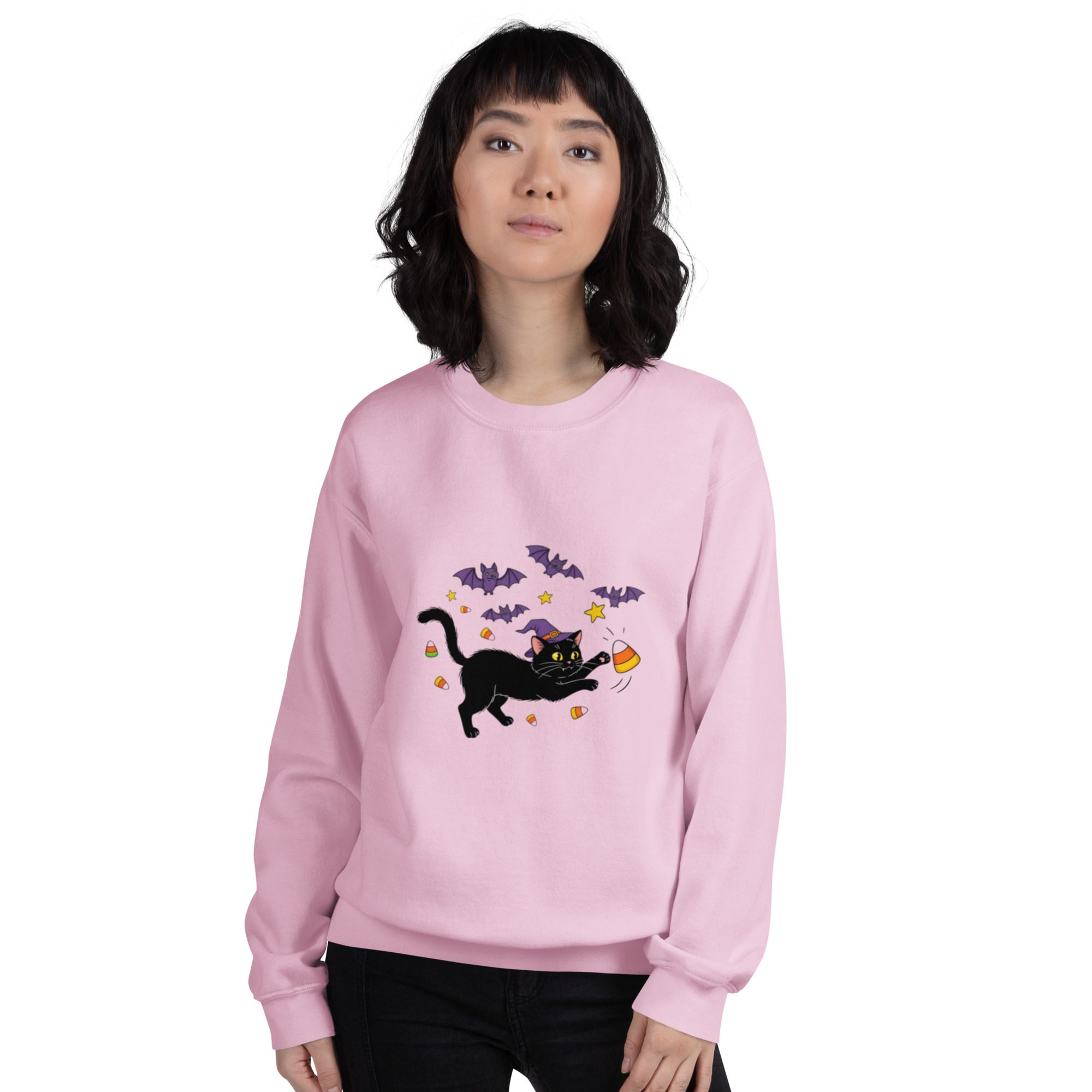 Witchy Cat & Candy Crewneck Unisex Sweatshirt – Halloween Edition - Image 16