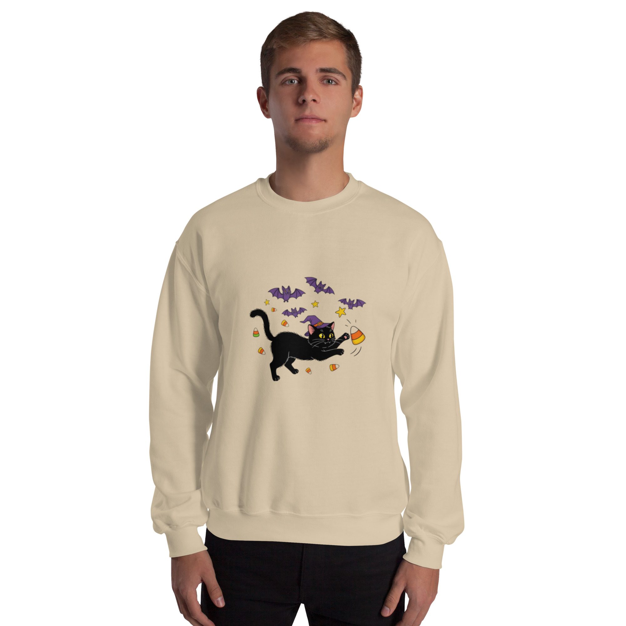 Witchy Cat & Candy Crewneck Unisex Sweatshirt – Halloween Edition - Image 15
