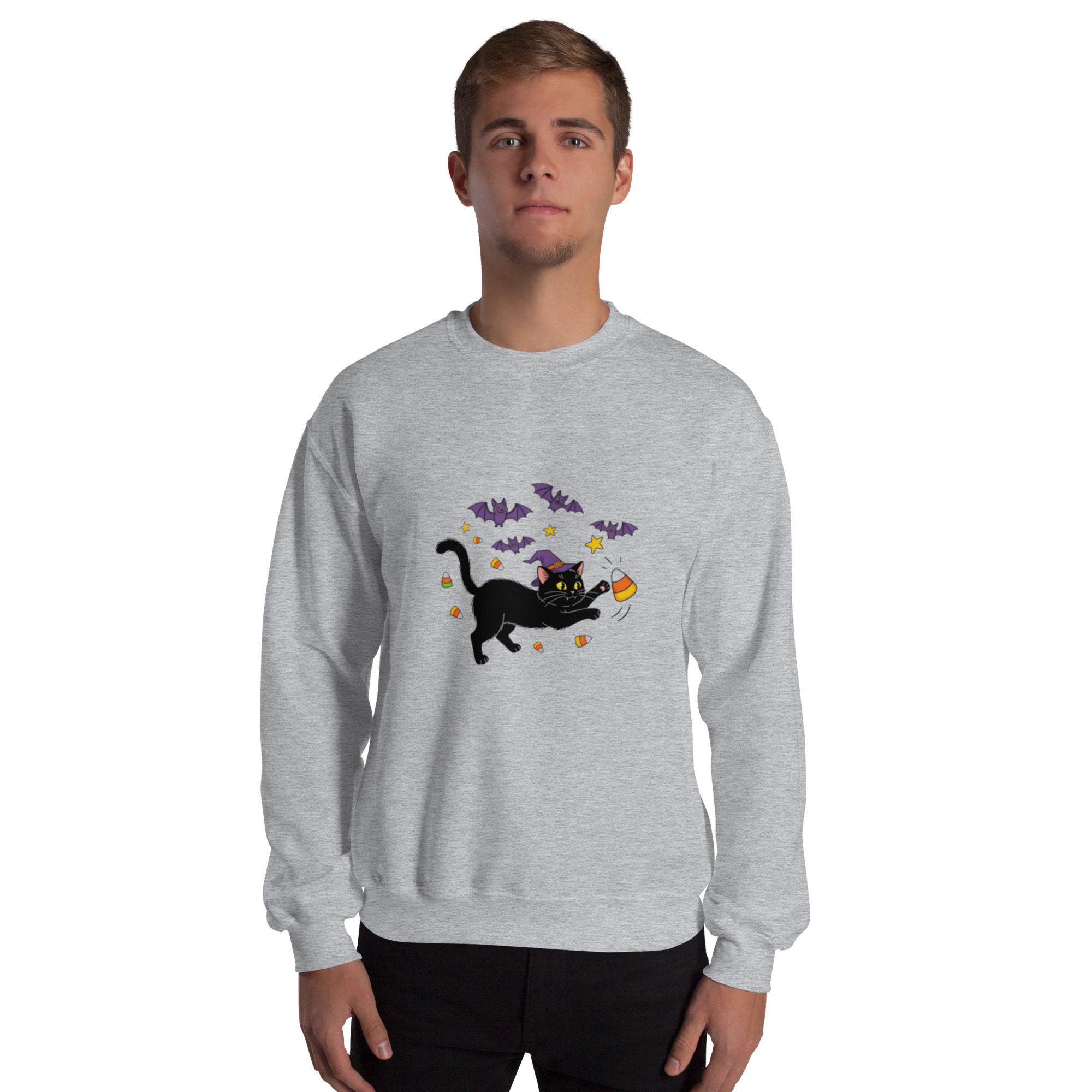 Witchy Cat & Candy Crewneck Unisex Sweatshirt – Halloween Edition - Image 12