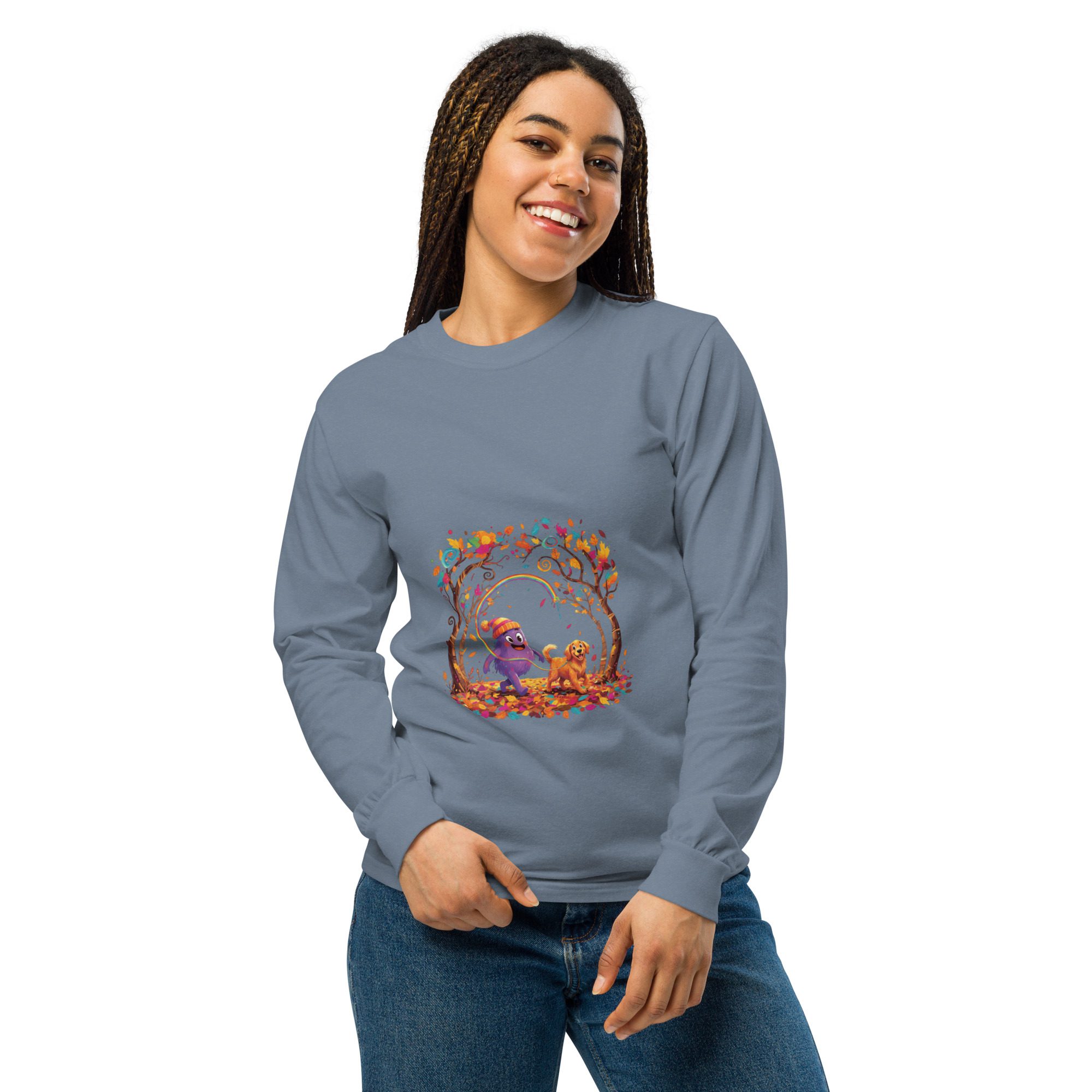 Splatty & Pup Autumn Adventure Unisex Long Sleeve Shirt | Cozy Fall Mascot Tee - Image 4