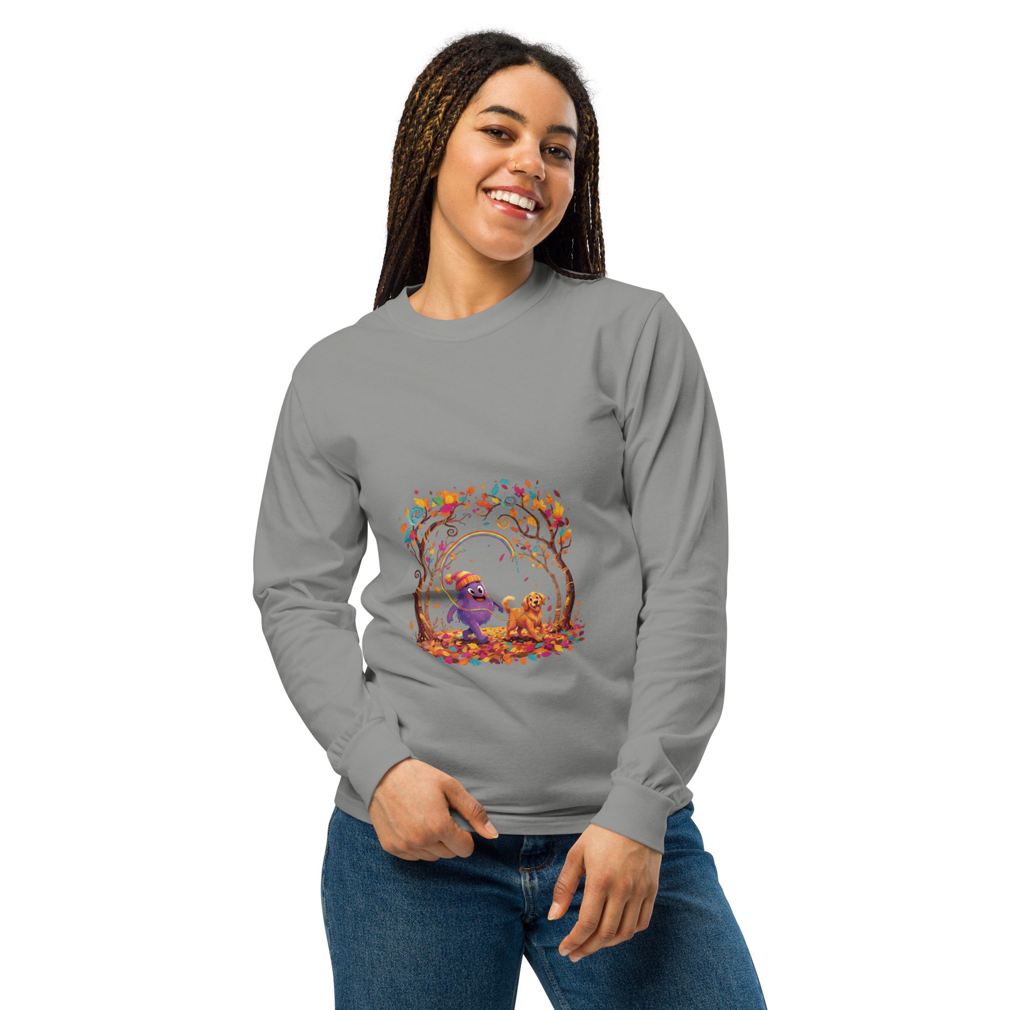 Splatty & Pup Autumn Adventure Unisex Long Sleeve Shirt | Cozy Fall Mascot Tee - Image 11