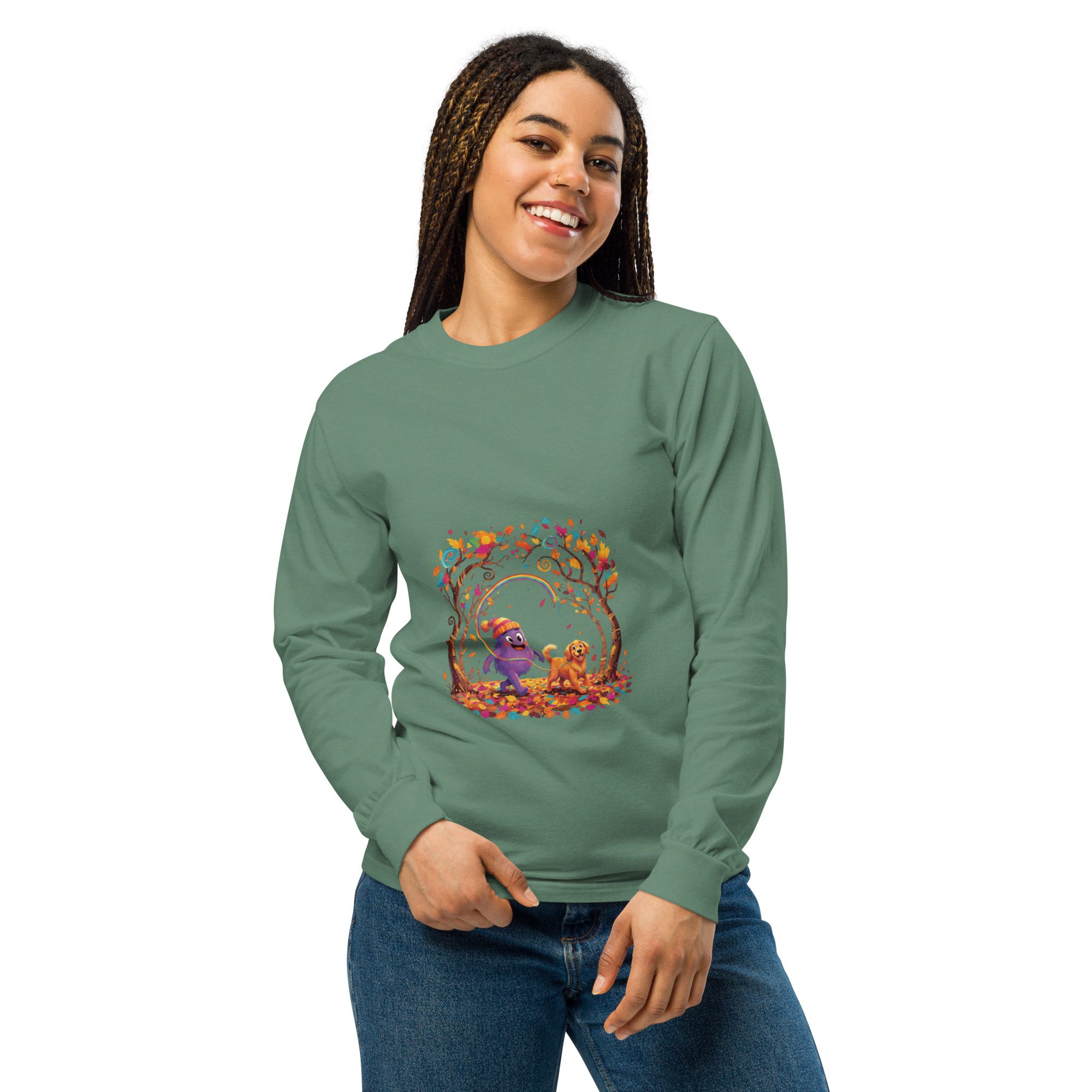 Splatty & Pup Autumn Adventure Unisex Long Sleeve Shirt | Cozy Fall Mascot Tee - Image 6