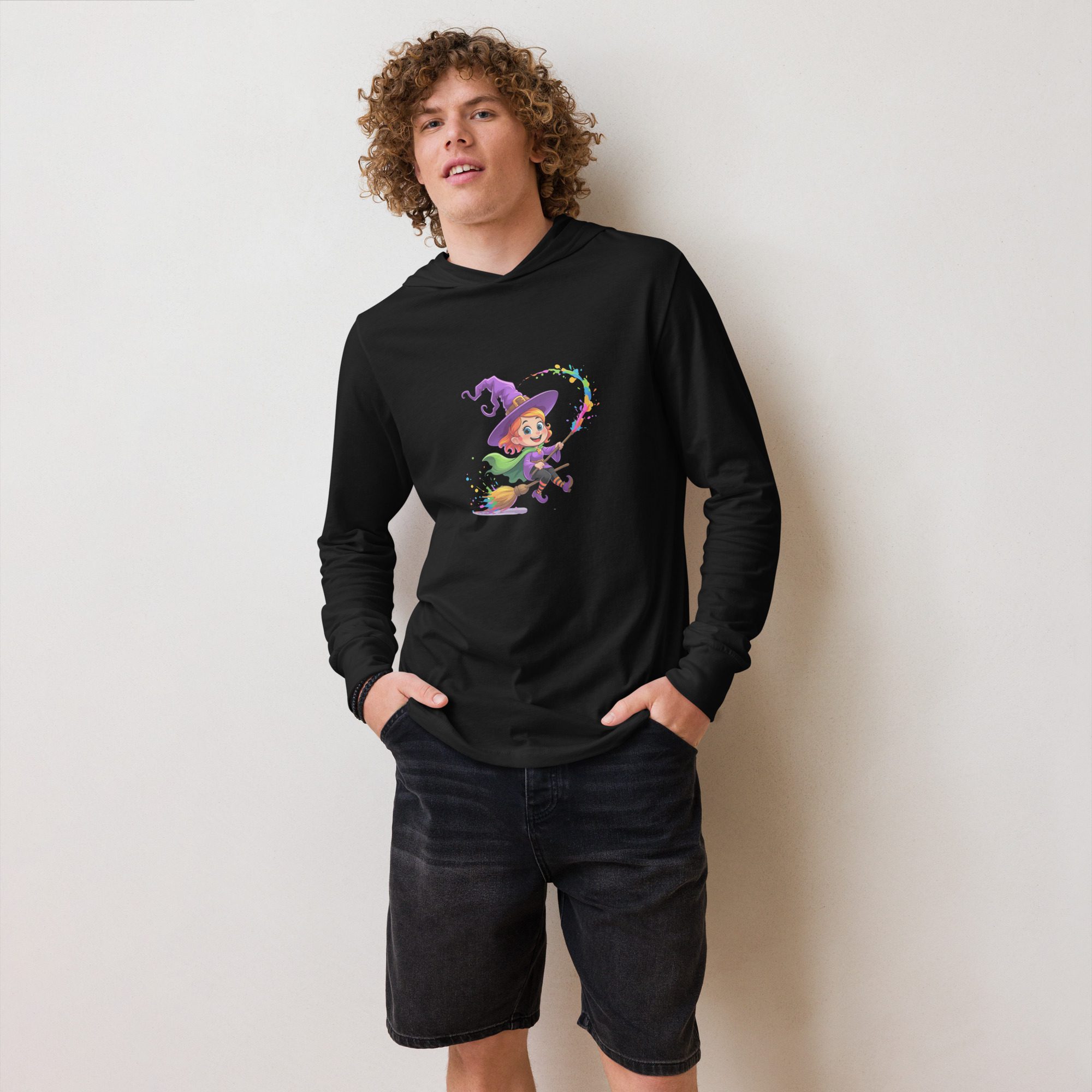 Splatty Witch Unisex Hooded Long-Sleeve Tee | Halloween Cartoon Hoodie Shirt - Image 3
