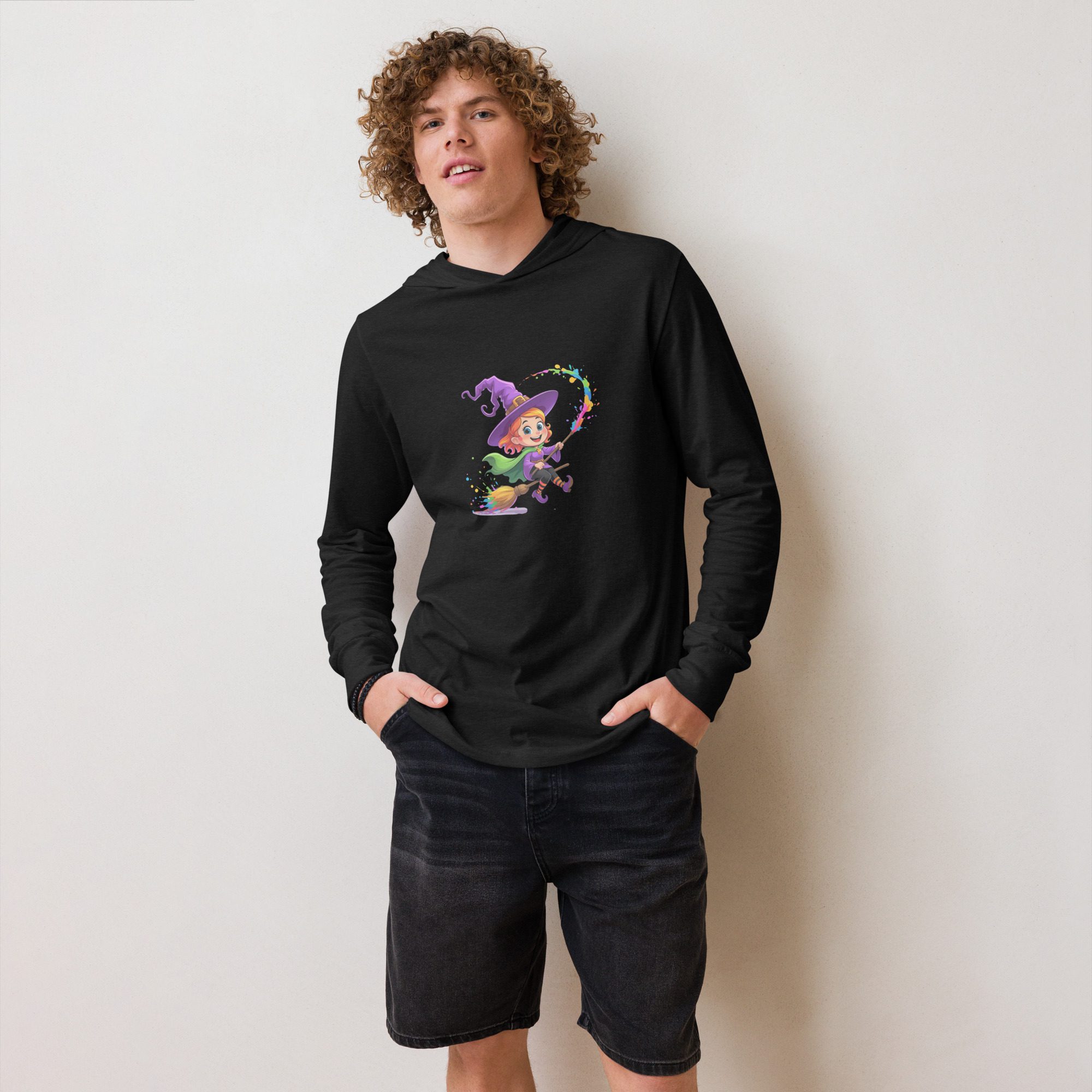 Splatty Witch Unisex Hooded Long-Sleeve Tee | Halloween Cartoon Hoodie Shirt - Image 6