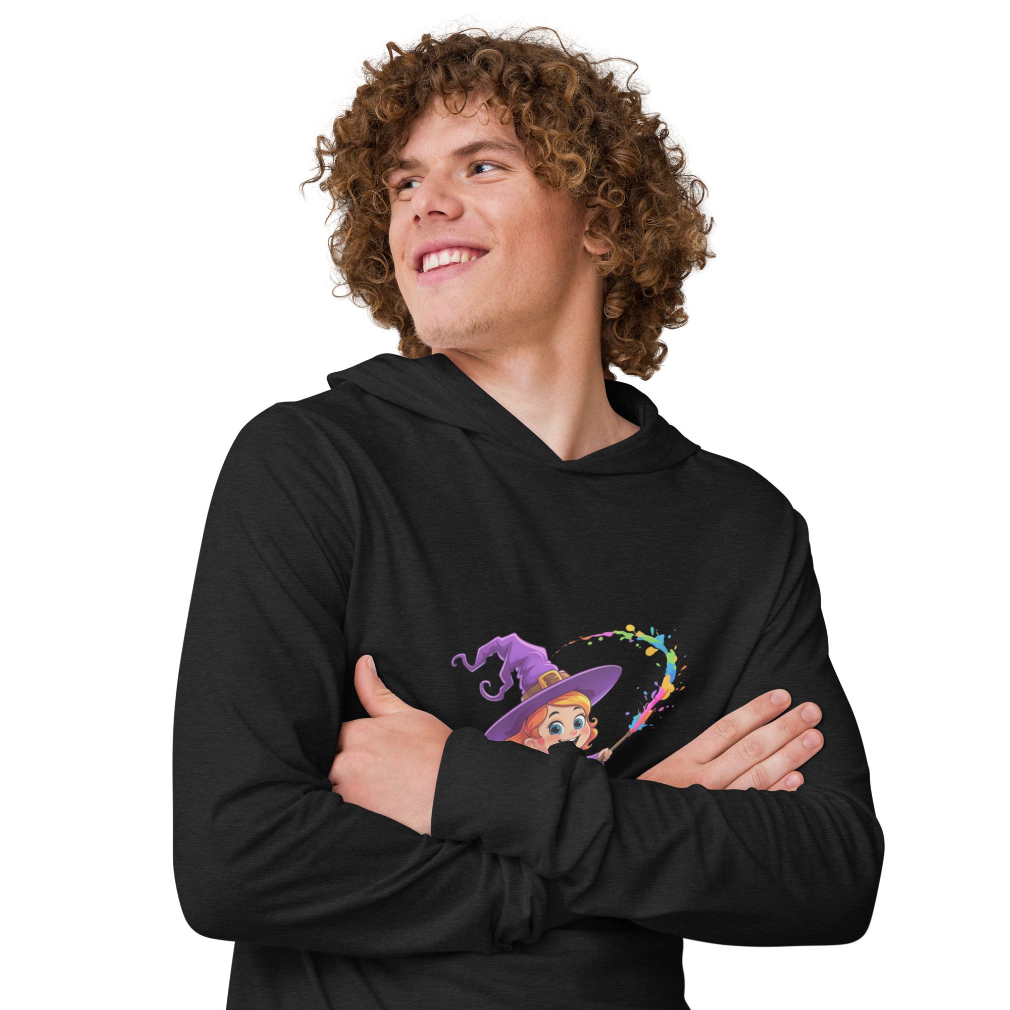 Splatty Witch Unisex Hooded Long-Sleeve Tee | Halloween Cartoon Hoodie Shirt - Image 4