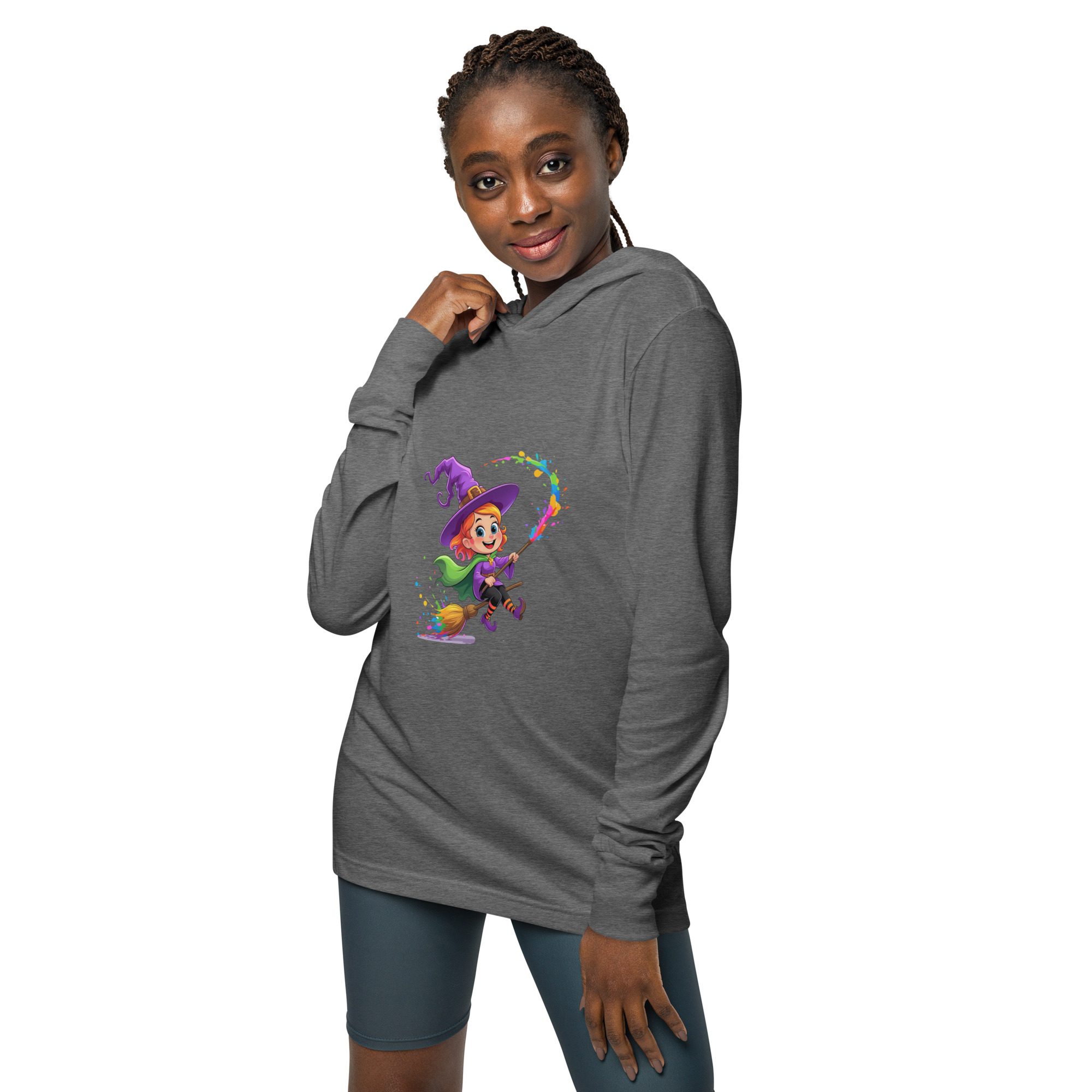 Splatty Witch Unisex Hooded Long-Sleeve Tee | Halloween Cartoon Hoodie Shirt - Image 12