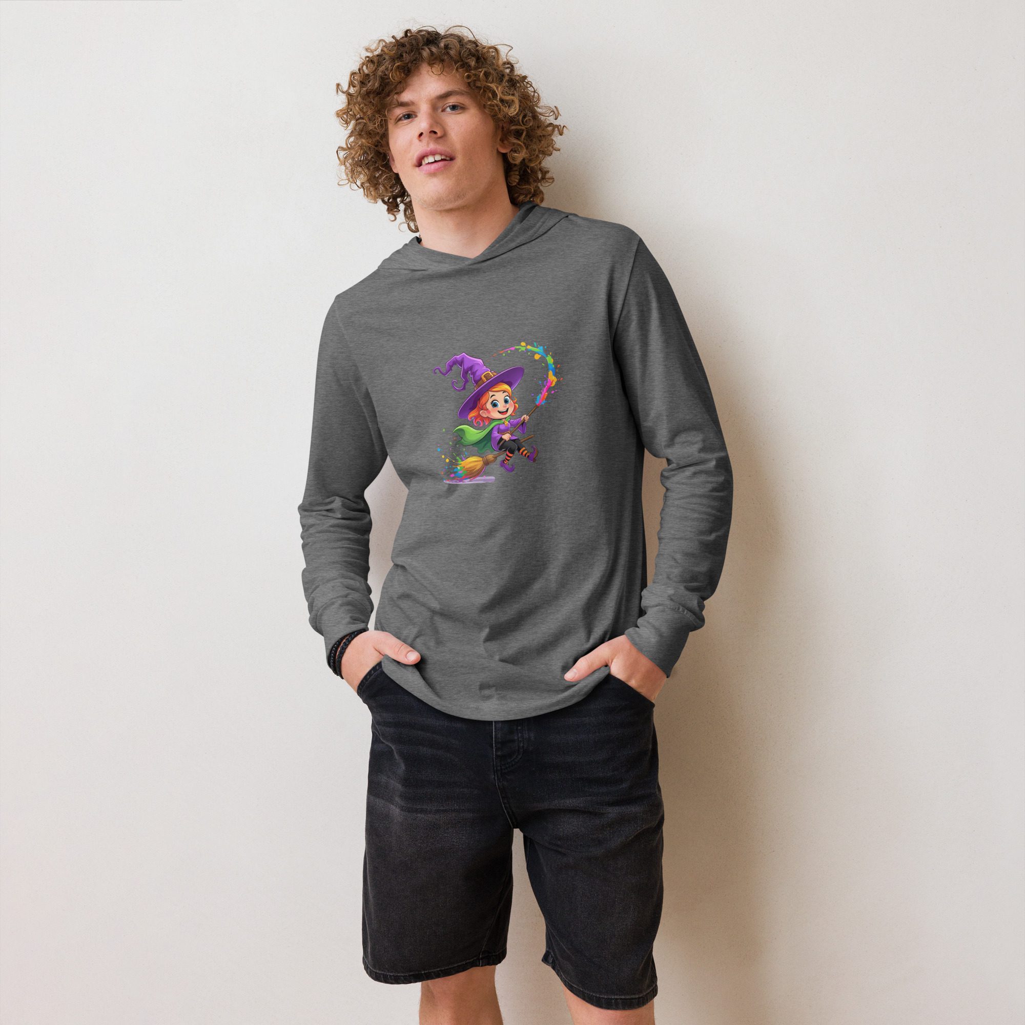 Splatty Witch Unisex Hooded Long-Sleeve Tee | Halloween Cartoon Hoodie Shirt - Image 14