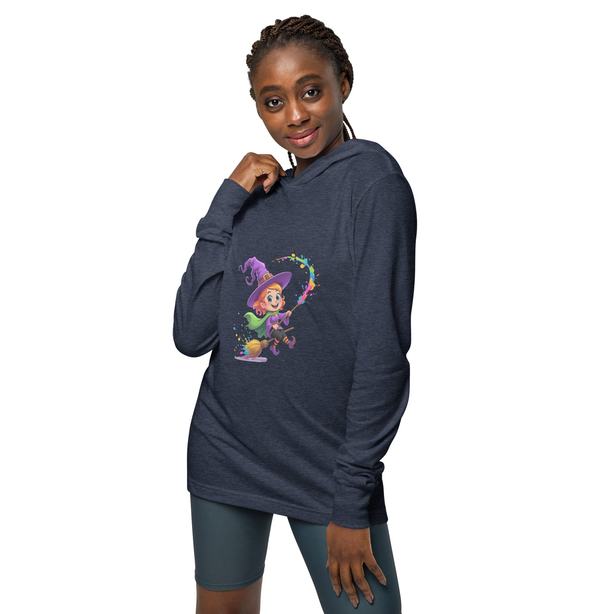 Splatty Witch Unisex Hooded Long-Sleeve Tee | Halloween Cartoon Hoodie Shirt - Image 7