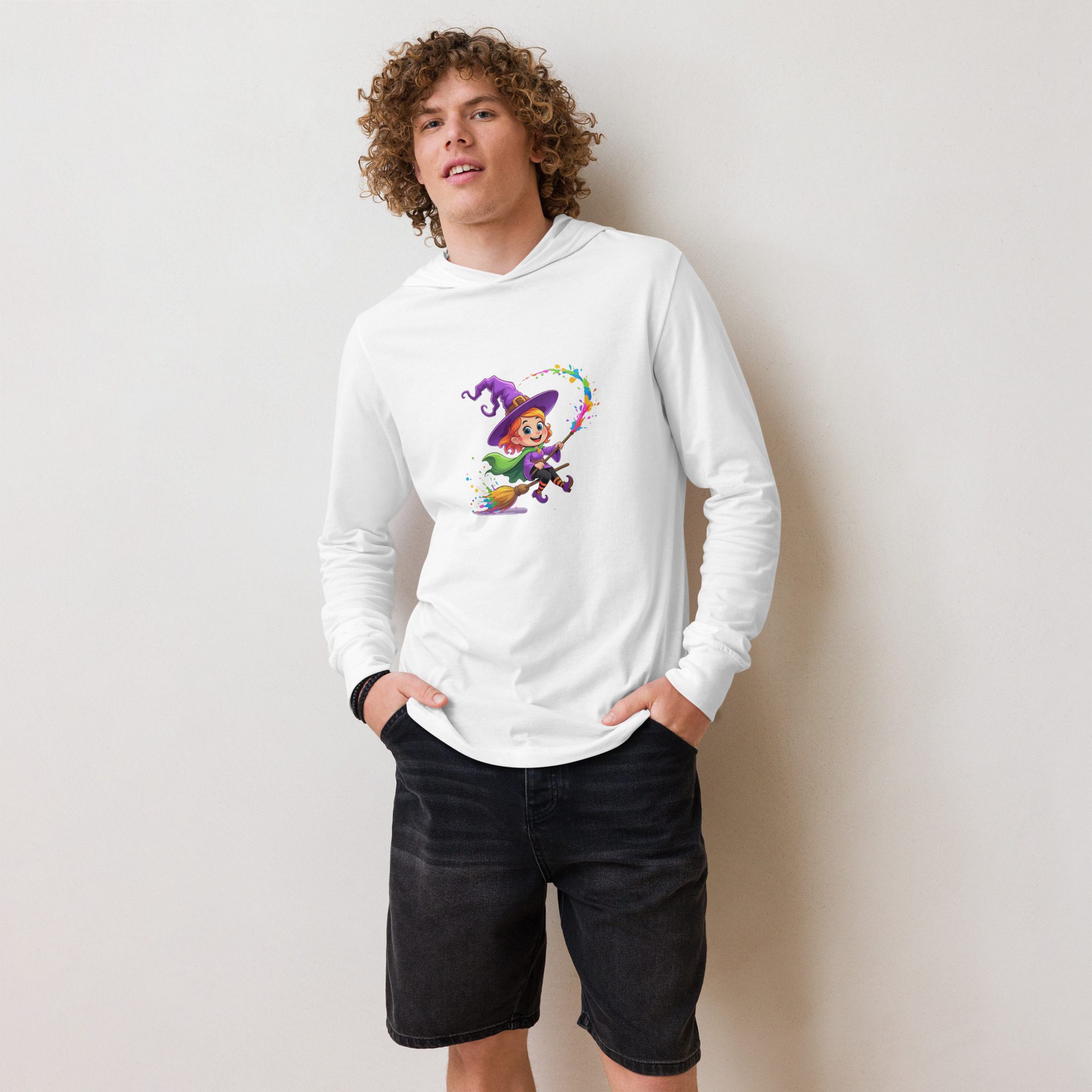 Splatty Witch Unisex Hooded Long-Sleeve Tee | Halloween Cartoon Hoodie Shirt - Image 16