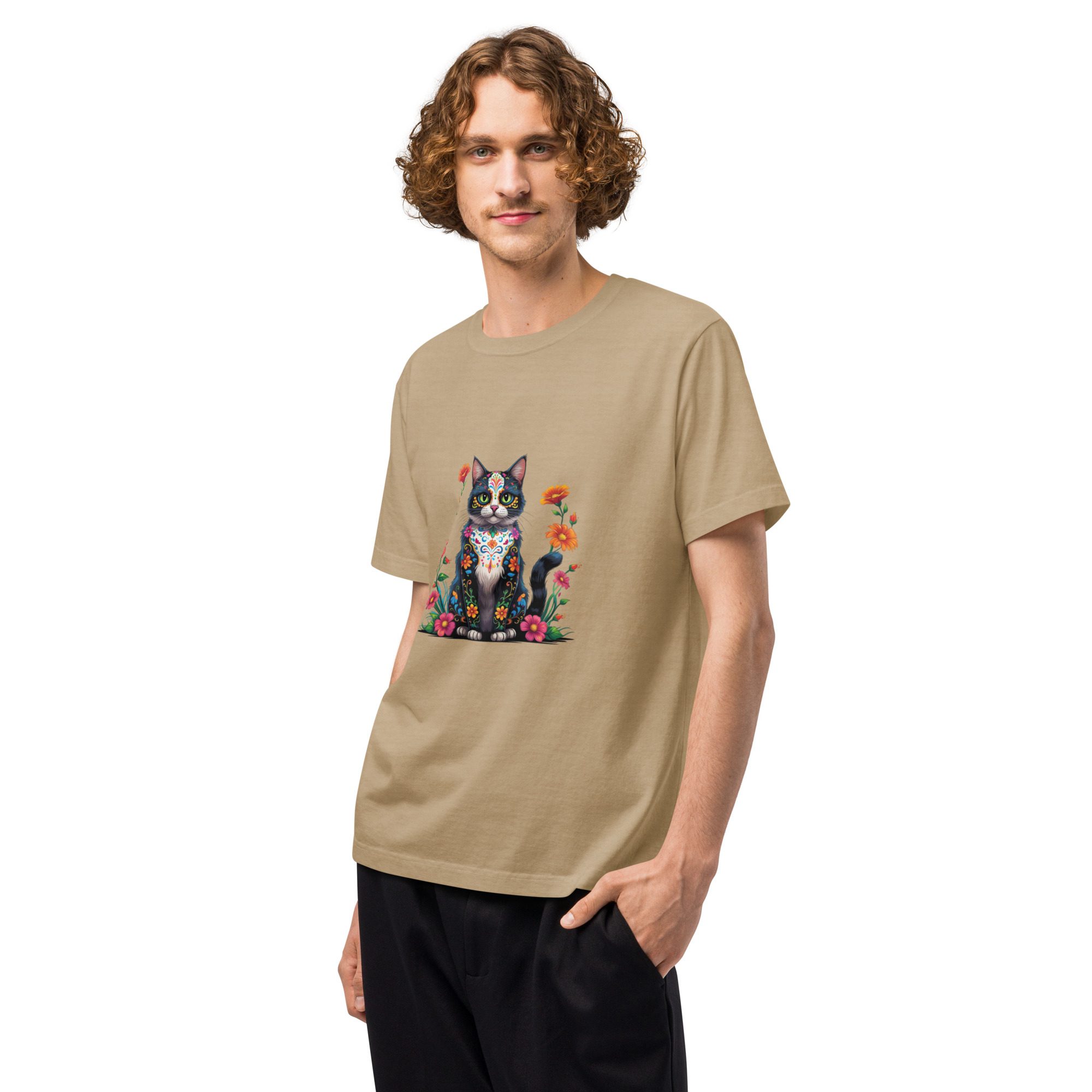 Floral Black Cat Halloween Tee | Unisex Oversized Garment-Dyed T-Shirt - Image 3