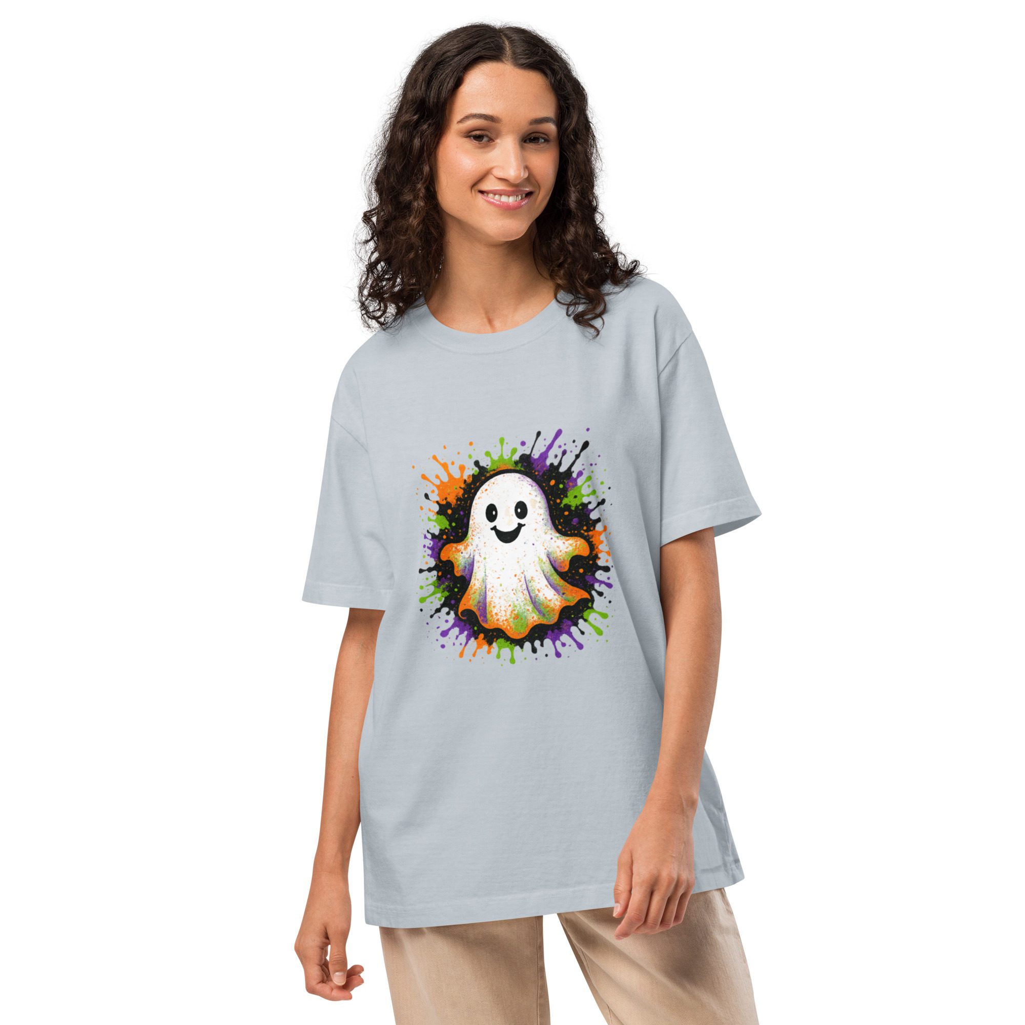 Happy Ghost Splash Unisex Oversized T-Shirt - Image 22