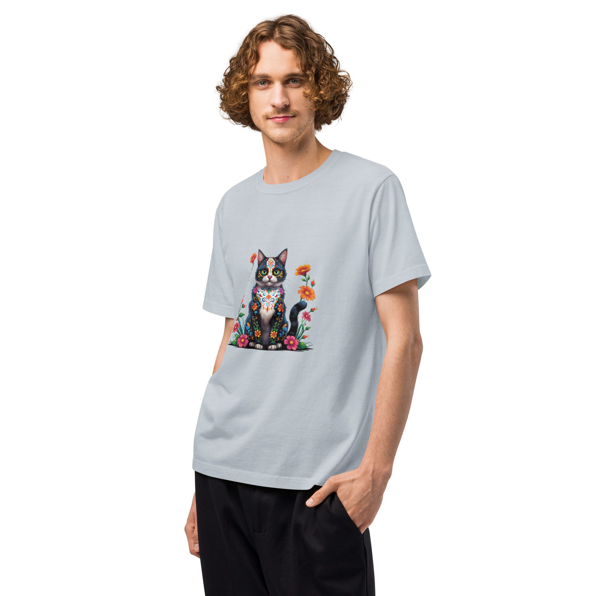 Floral Black Cat Halloween Tee | Unisex Oversized Garment-Dyed T-Shirt - Image 12