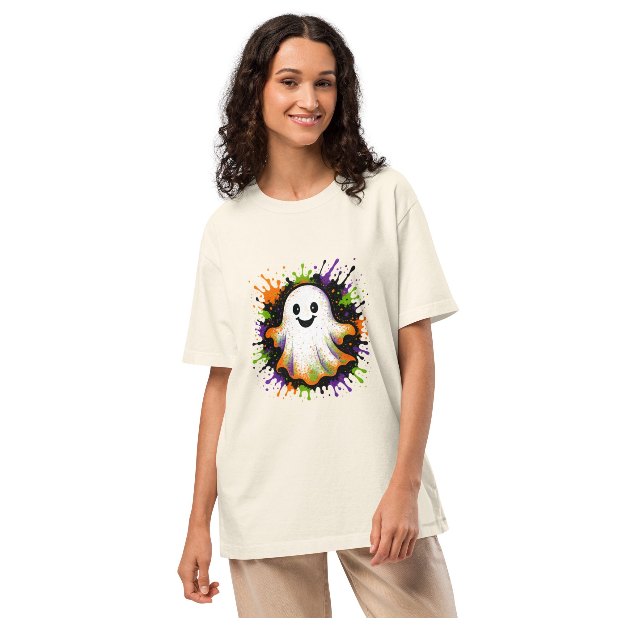 Happy Ghost Splash Unisex Oversized T-Shirt - Image 25