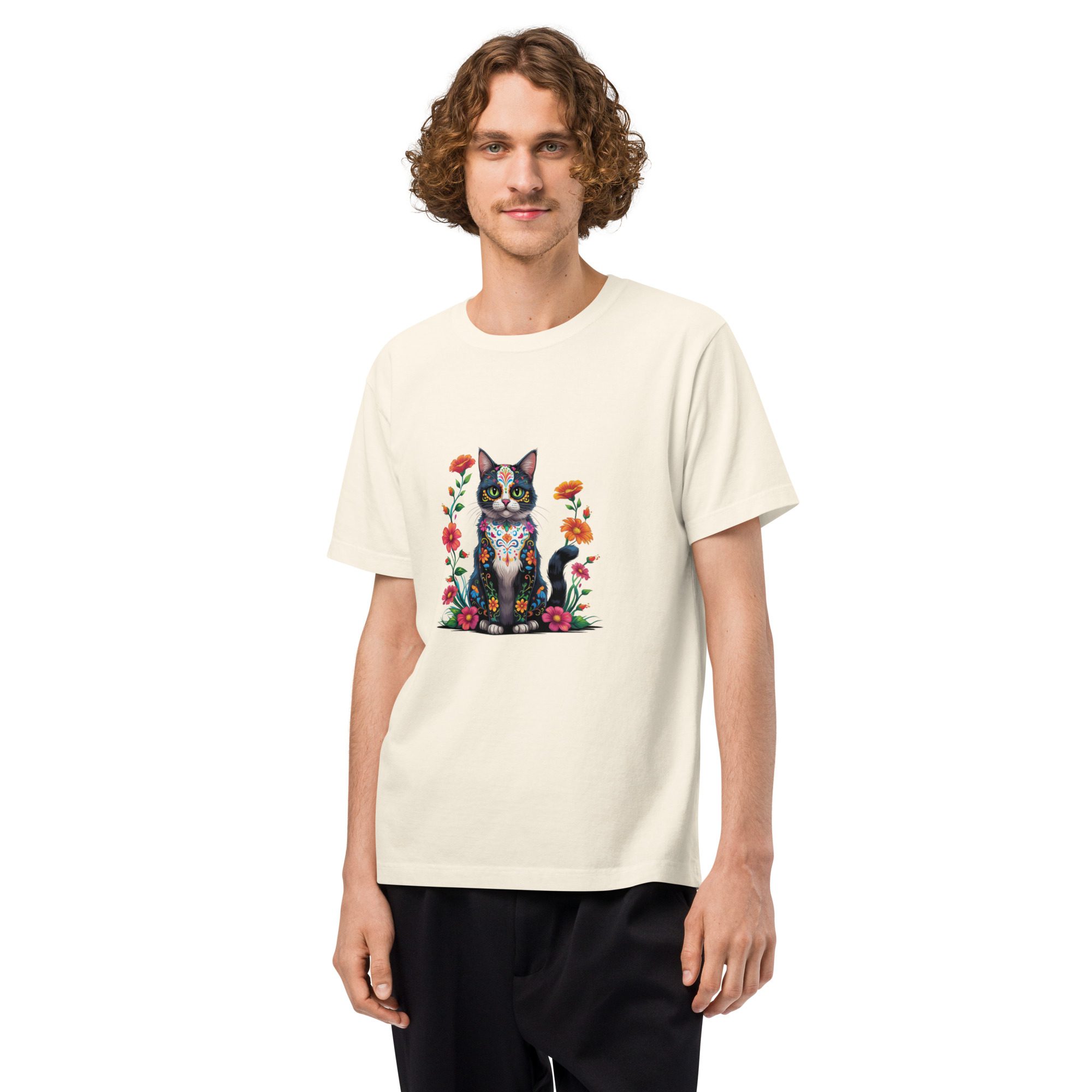 Floral Black Cat Halloween Tee | Unisex Oversized Garment-Dyed T-Shirt - Image 16