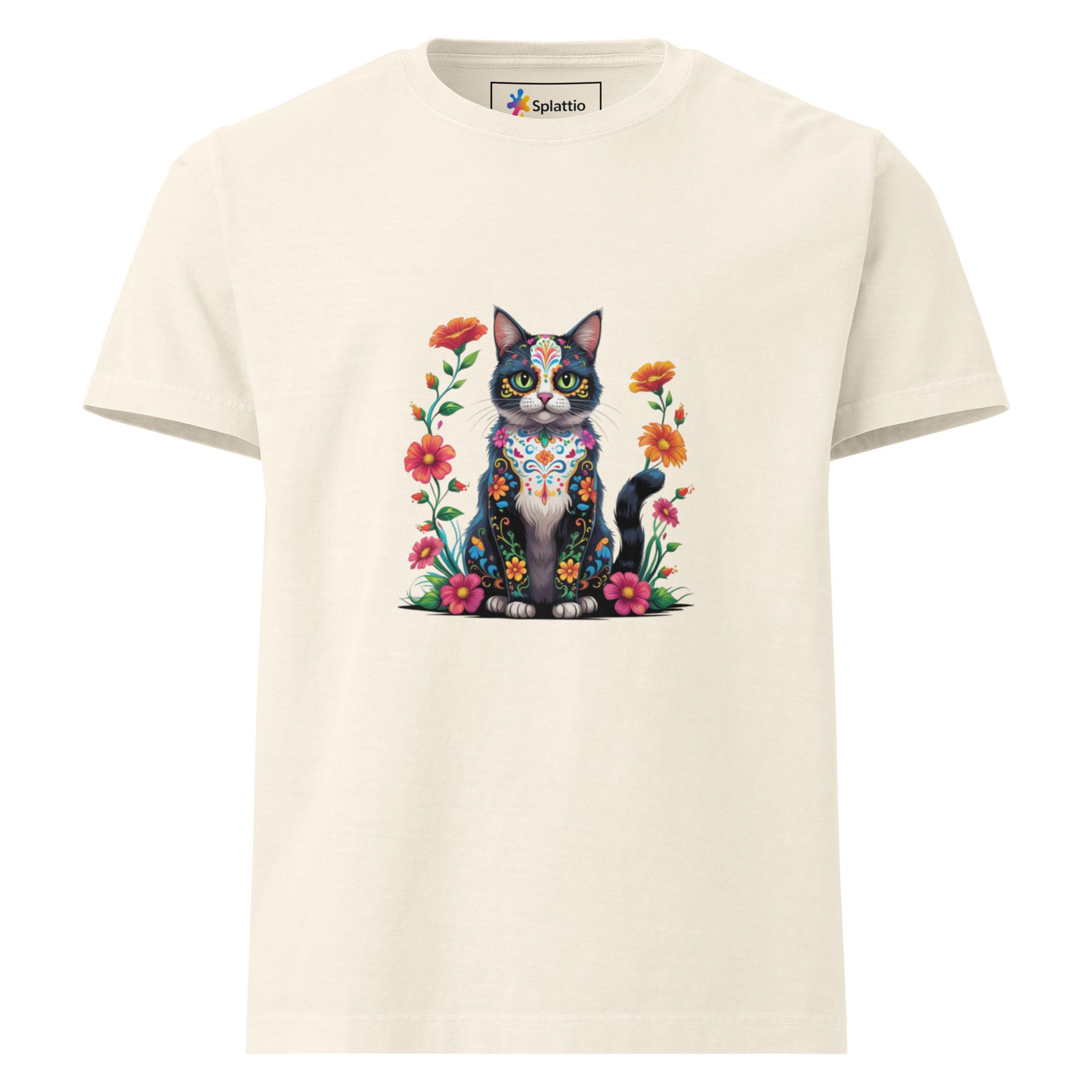 Floral Black Cat Halloween Tee | Unisex Oversized Garment-Dyed T-Shirt - Image 18