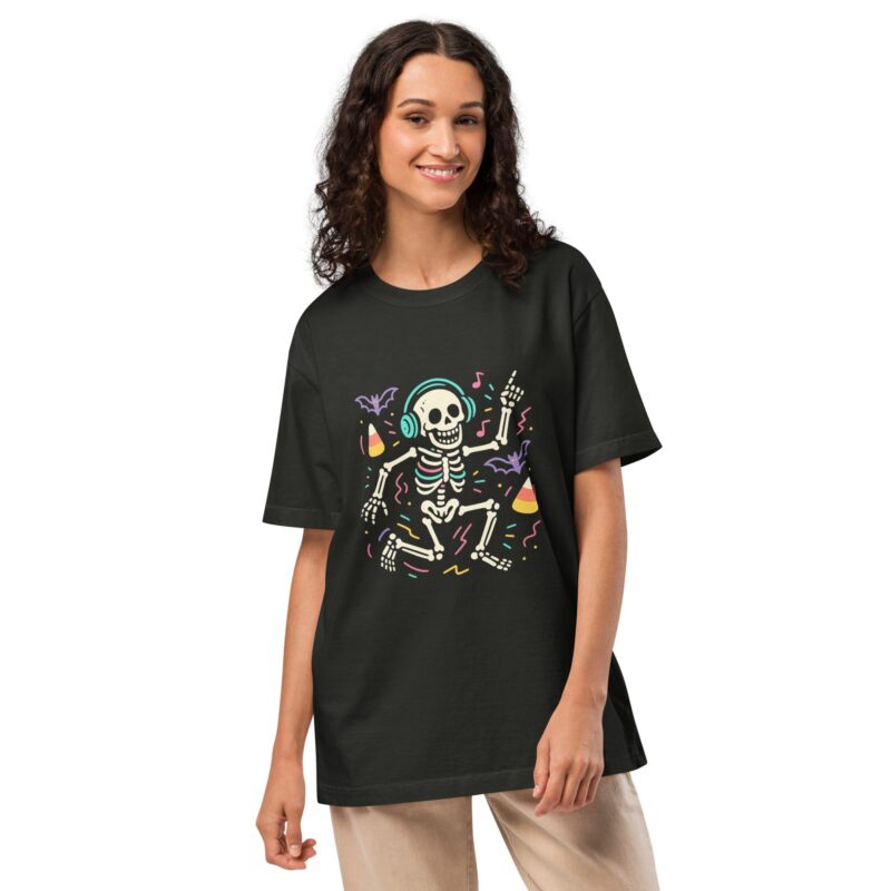 Party Skeleton Oversized Tee – Halloween Vibes Unisex T-Shirt - Image 2