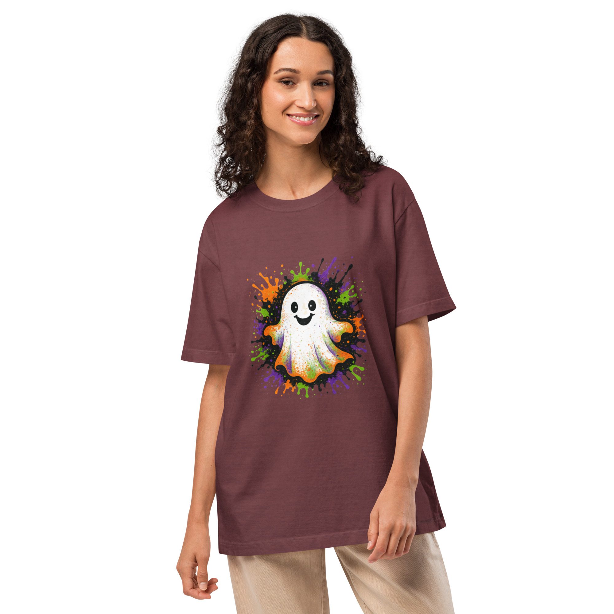 Happy Ghost Splash Unisex Oversized T-Shirt - Image 16
