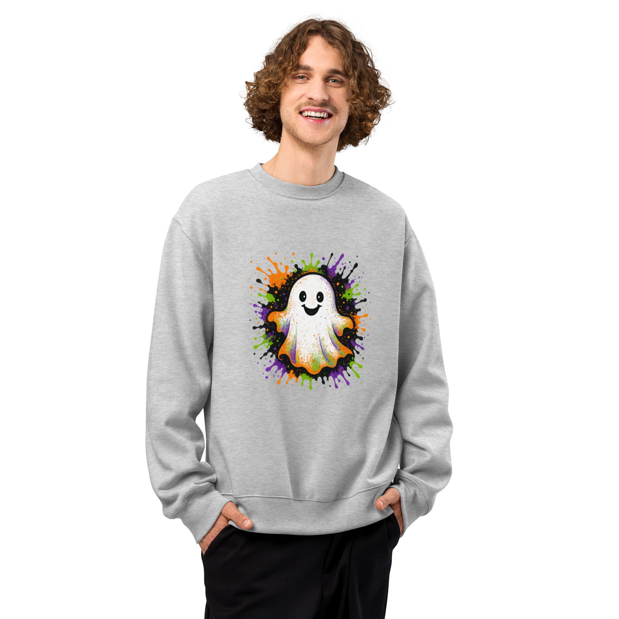 Happy Ghost Splash Oversized Heavyweight Unisex Sweatshirt - Image 8