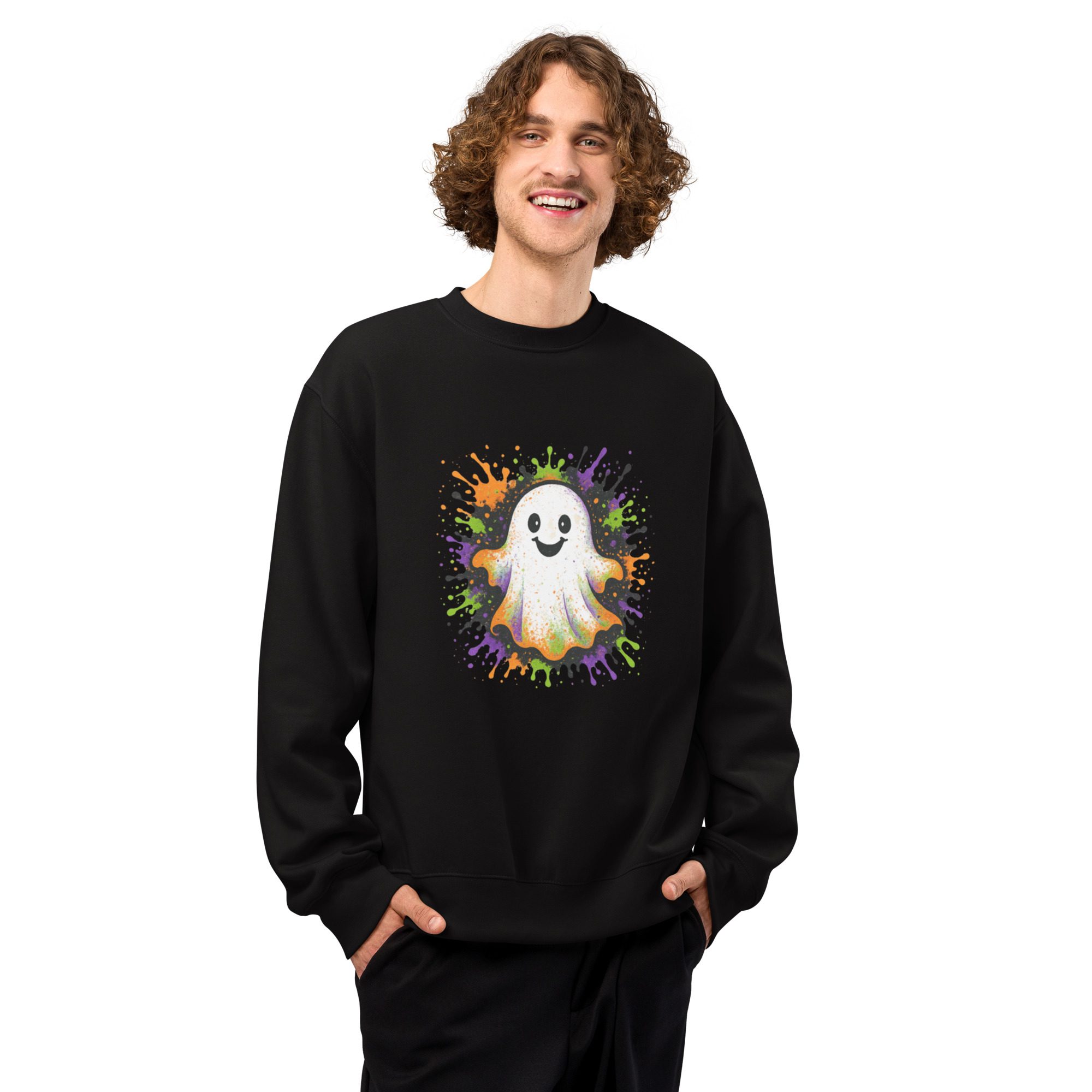 Happy Ghost Splash Oversized Heavyweight Unisex Sweatshirt - Image 2