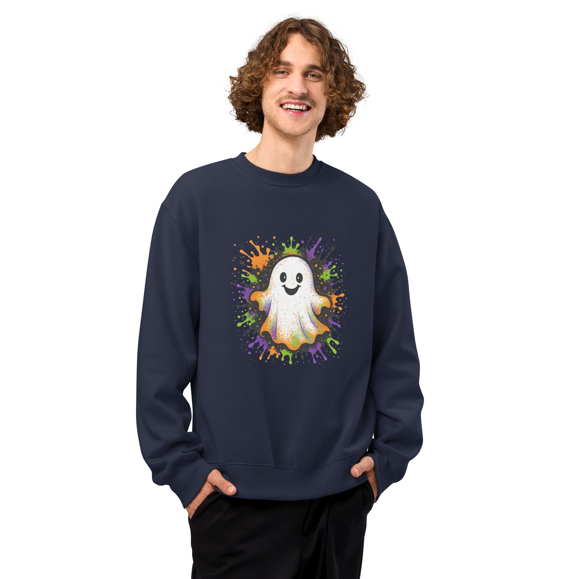 Happy Ghost Splash Oversized Heavyweight Unisex Sweatshirt - Image 4