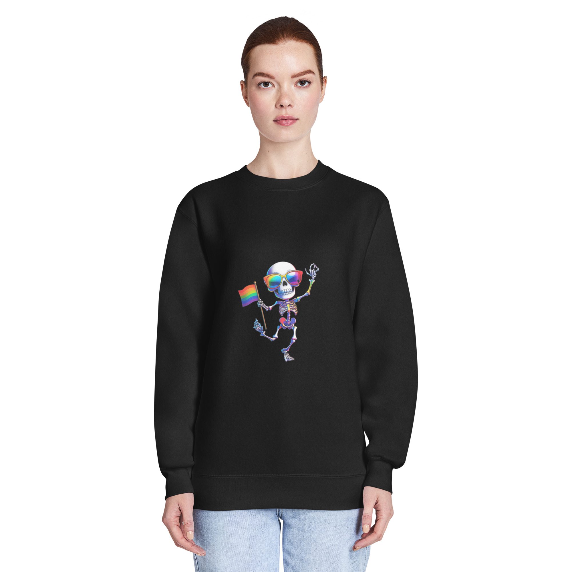 Rainbow Skeleton Dance Unisex Crewneck Sweatshirt | Pride & Halloween Pullover - Image 5