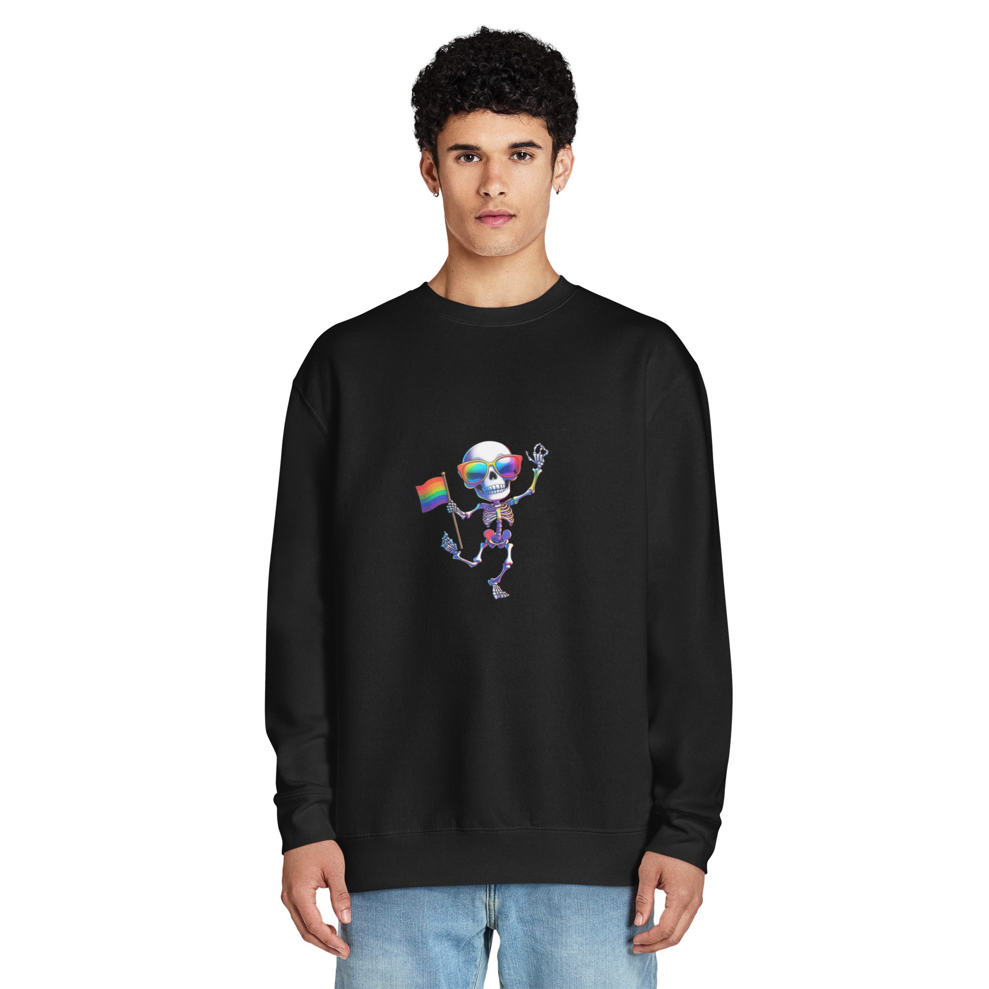Rainbow Skeleton Dance Unisex Crewneck Sweatshirt | Pride & Halloween Pullover - Image 3