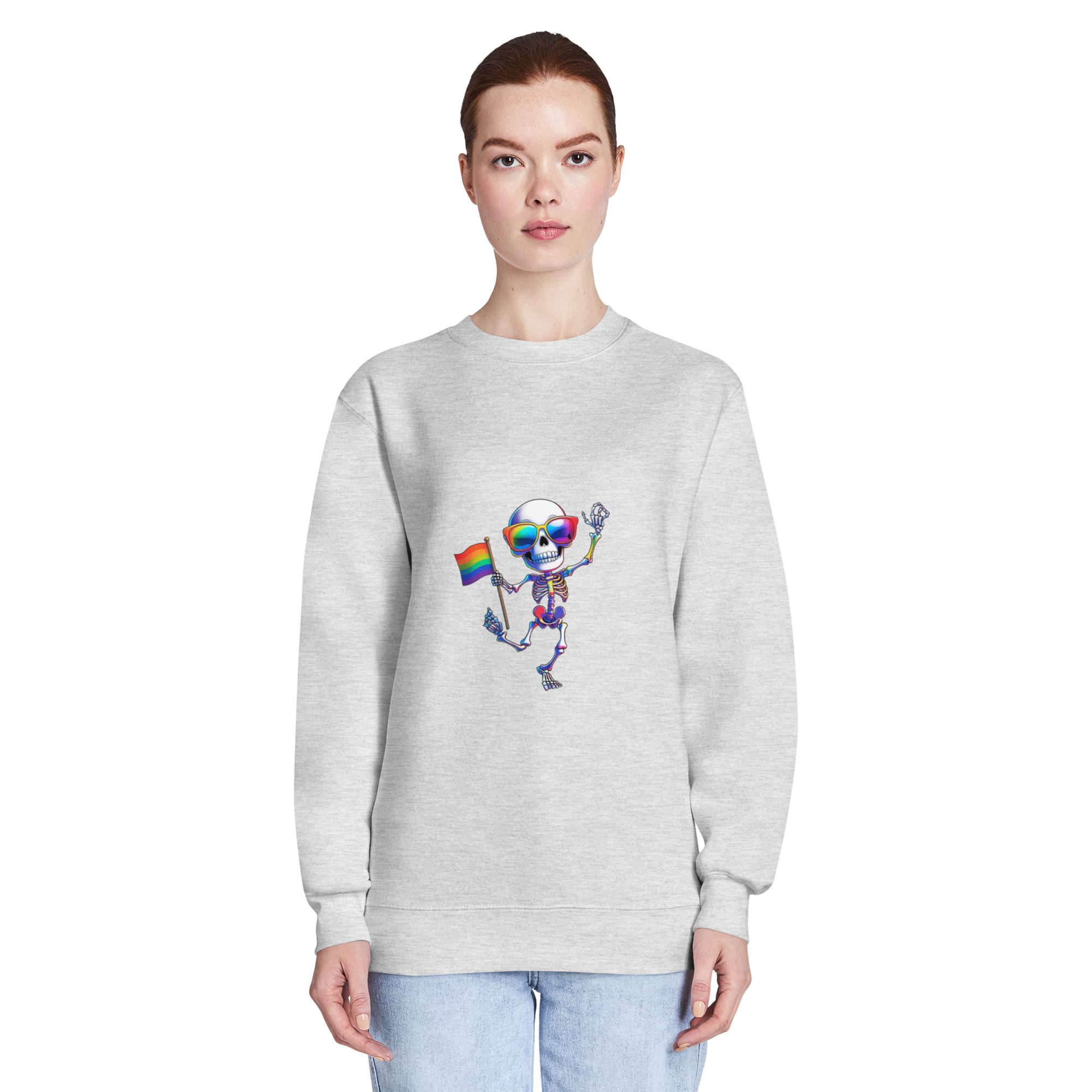 Rainbow Skeleton Dance Unisex Crewneck Sweatshirt | Pride & Halloween Pullover - Image 9