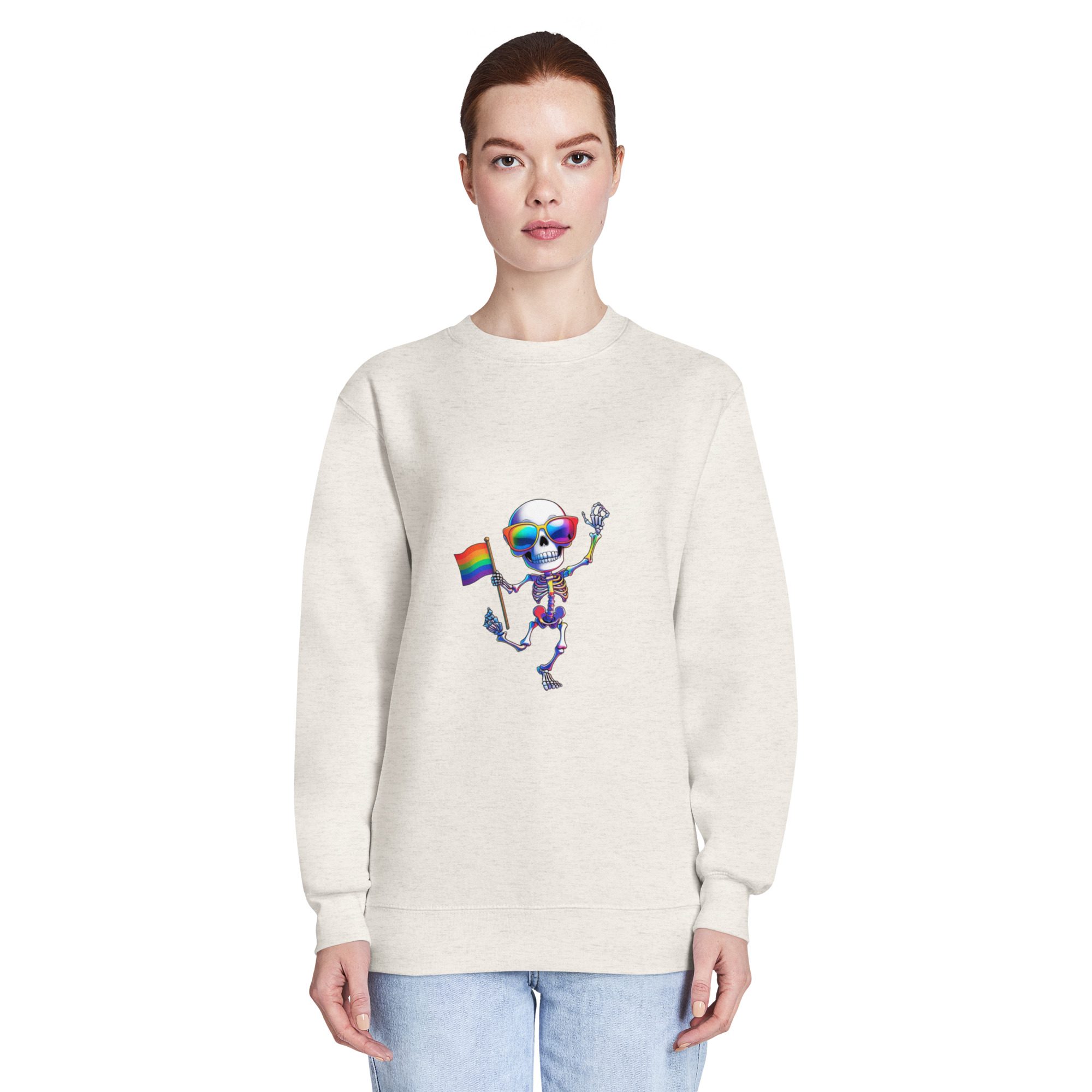 Rainbow Skeleton Dance Unisex Crewneck Sweatshirt | Pride & Halloween Pullover - Image 14