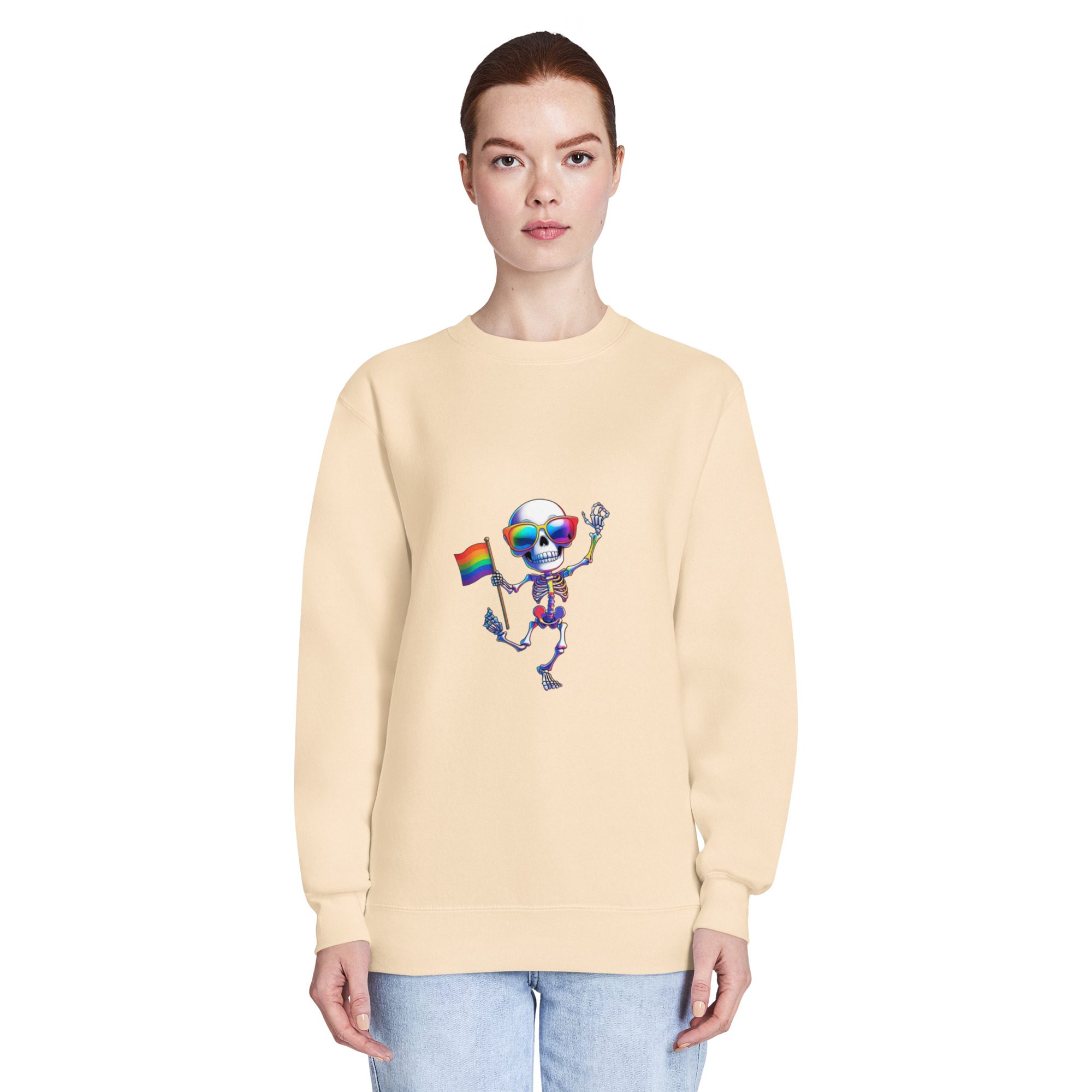 Rainbow Skeleton Dance Unisex Crewneck Sweatshirt | Pride & Halloween Pullover - Image 10