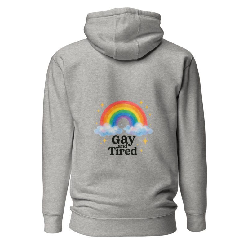 Unisex Hoodie – “Gay and Tired” Rainbow Edition - Image 11