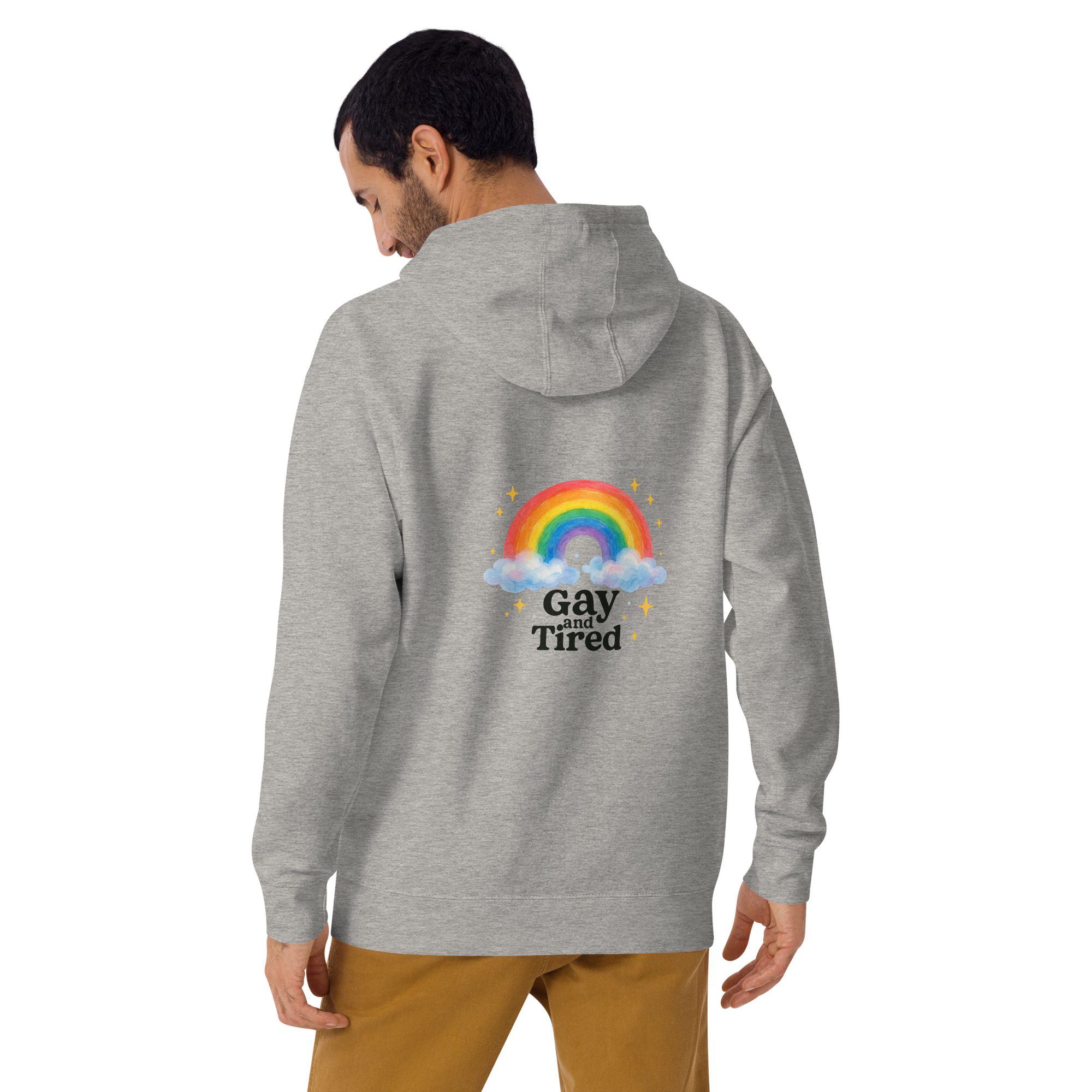 Unisex Hoodie – “Gay and Tired” Rainbow Edition - Image 12