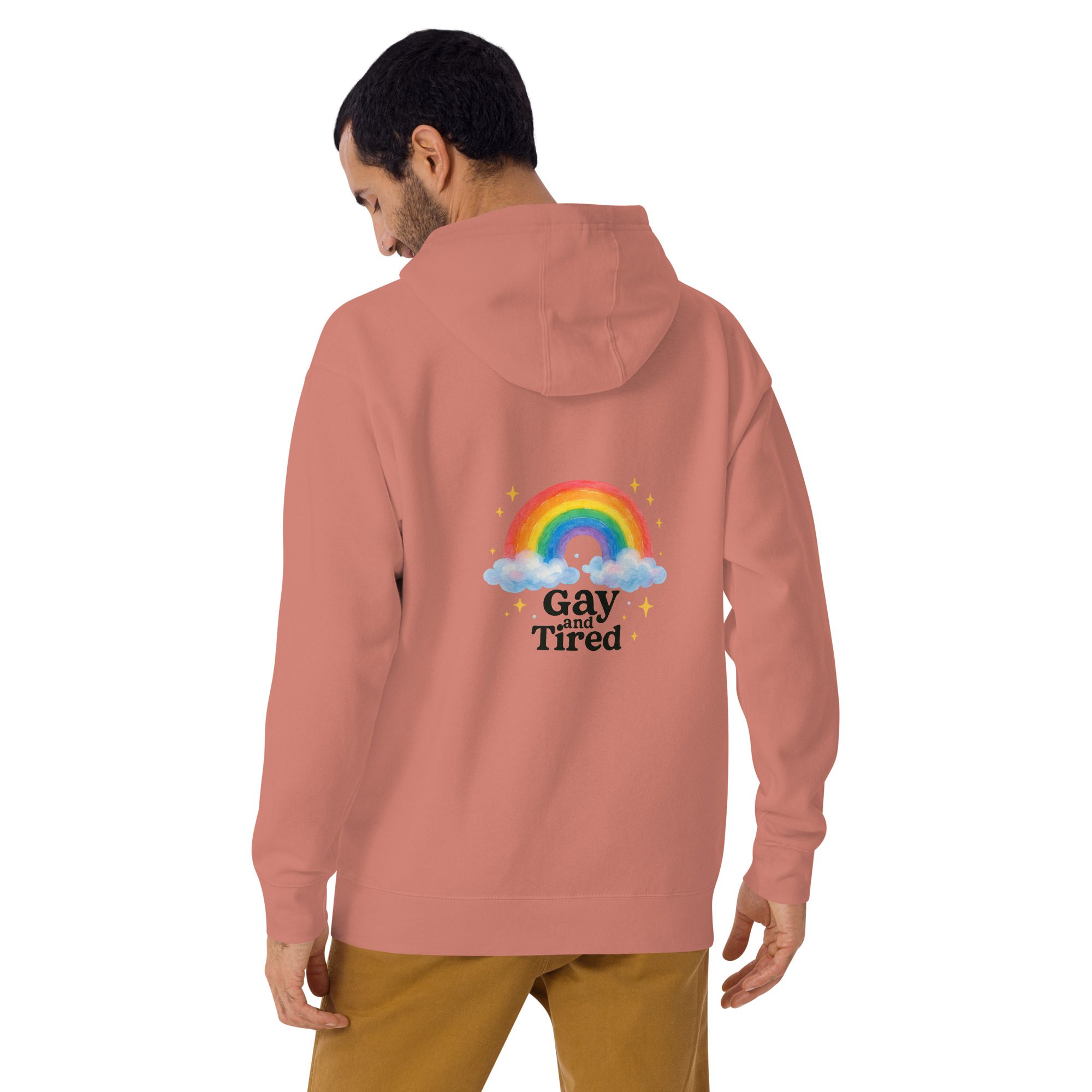 Unisex Hoodie – “Gay and Tired” Rainbow Edition - Image 9