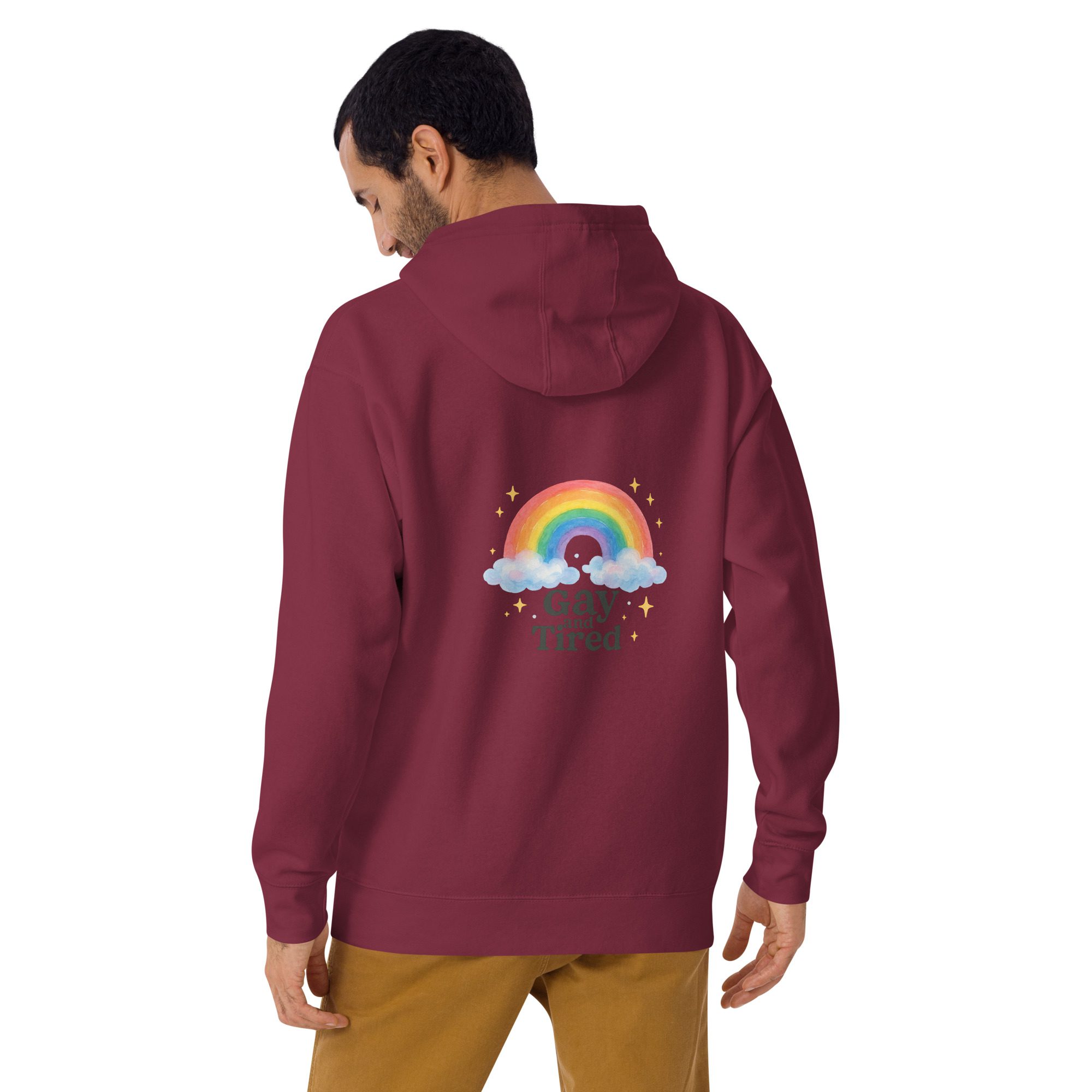 Unisex Hoodie – “Gay and Tired” Rainbow Edition - Image 3
