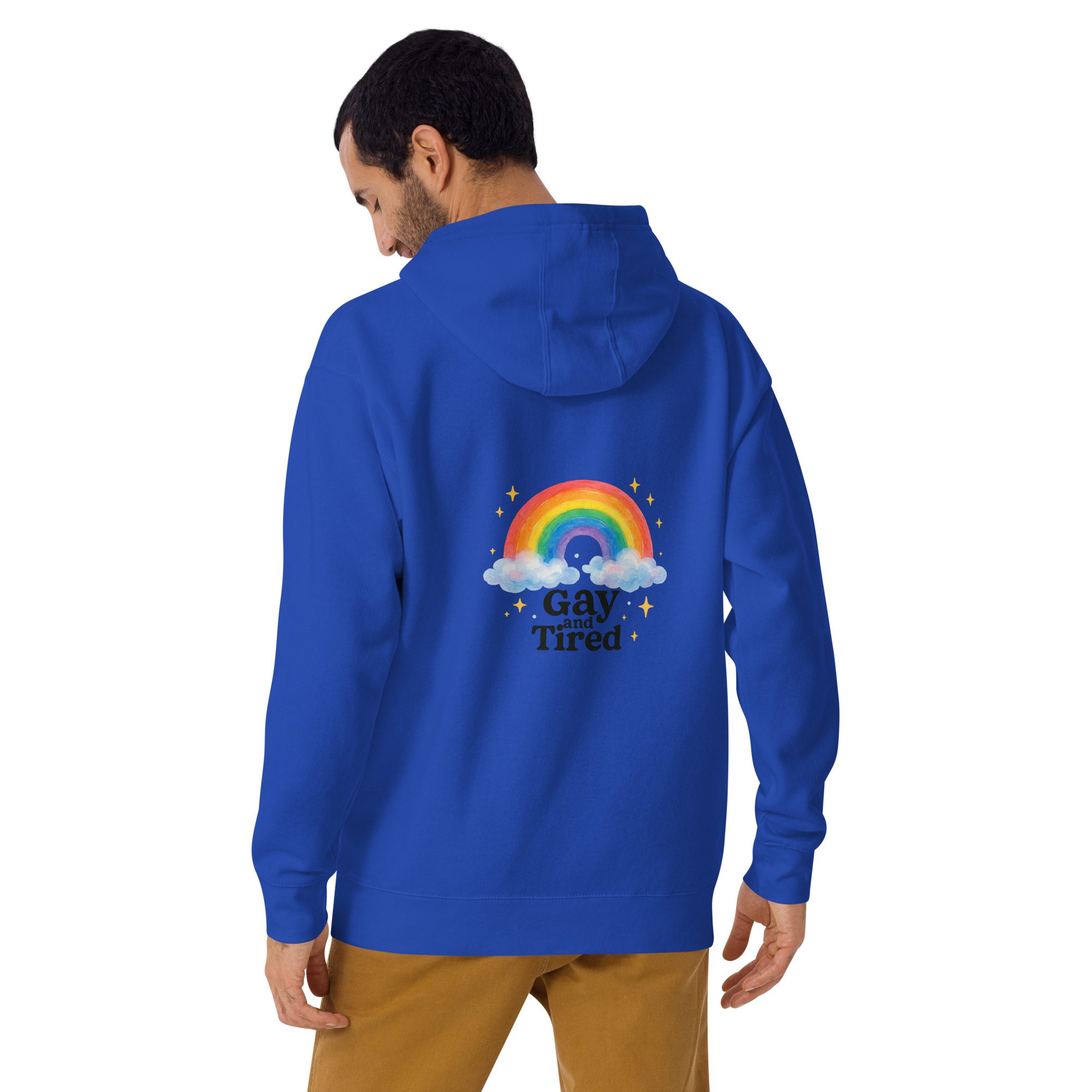 Unisex Hoodie – “Gay and Tired” Rainbow Edition - Image 5
