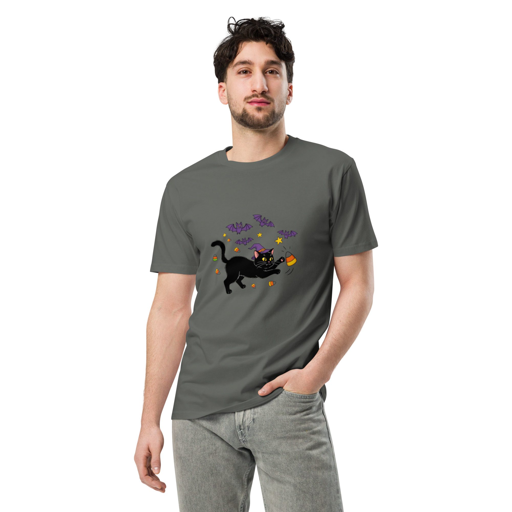 Witchy Cat Halloween Unisex T-Shirt – Spooky Cute Edition - Image 3