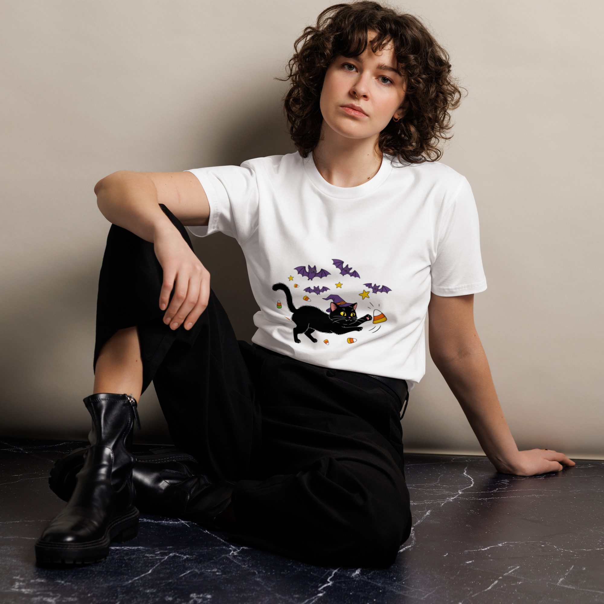 Witchy Cat Halloween Unisex T-Shirt – Spooky Cute Edition - Image 5