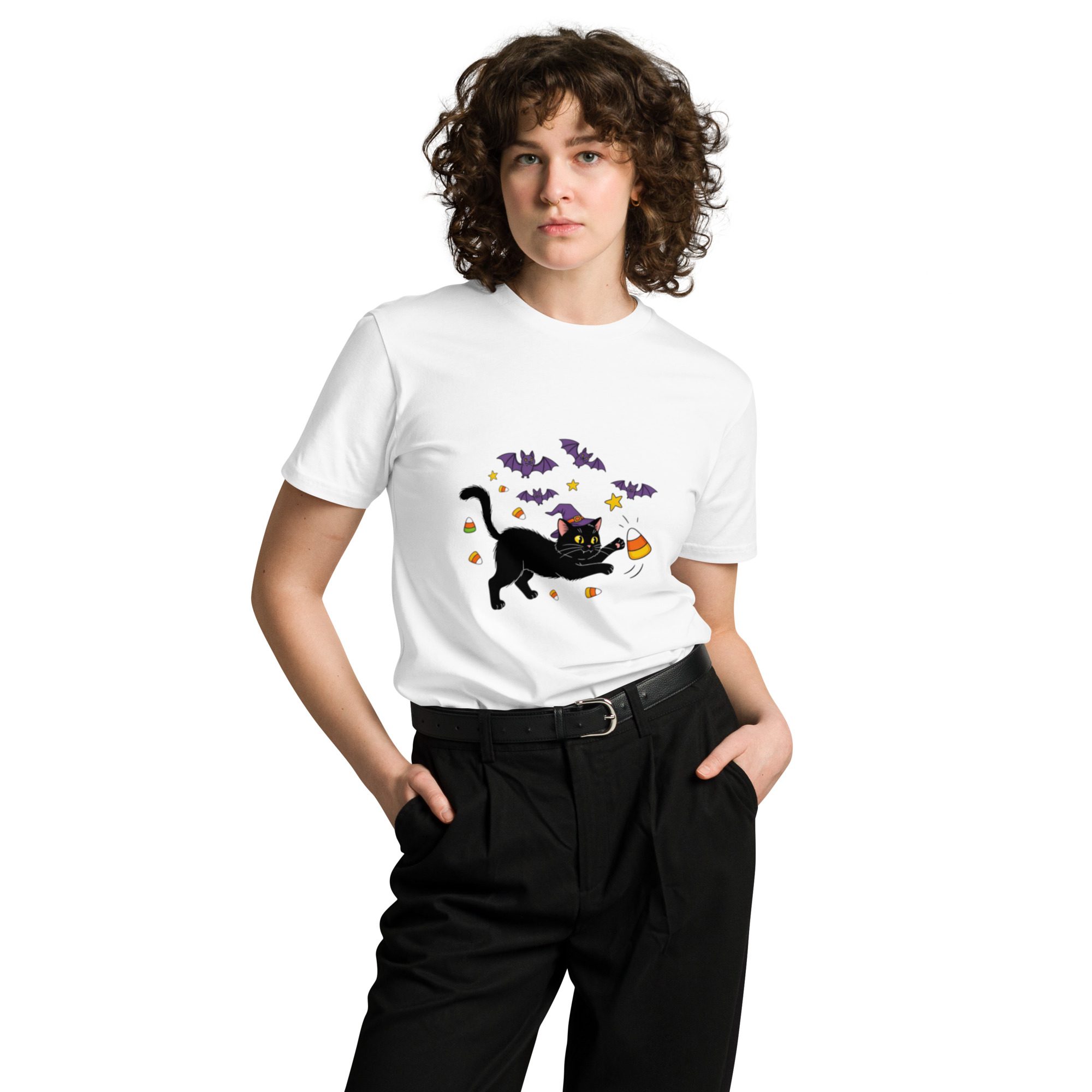 Witchy Cat Halloween Unisex T-Shirt – Spooky Cute Edition - Image 6