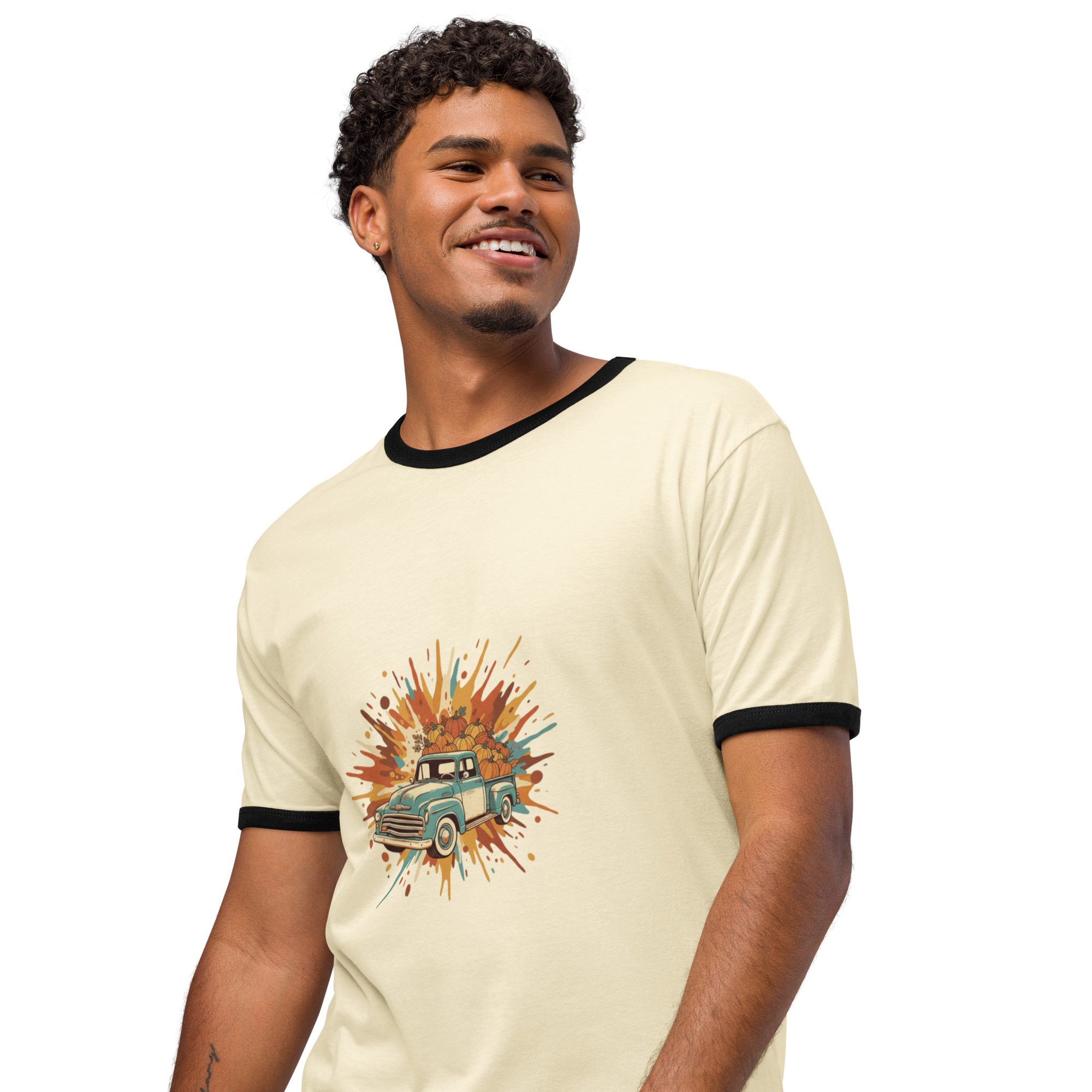 Retro Splash Ringer Tee – Vintage Car Unisex T-Shirt - Image 8