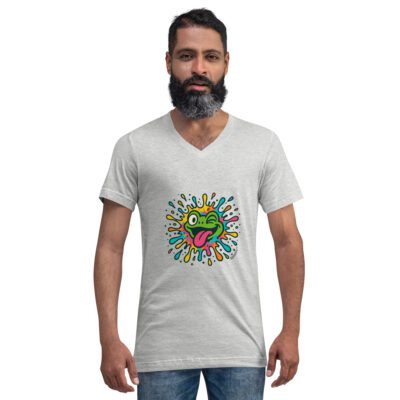 Froggy Splash Unisex V-Neck Tee – Winking Fun Edition