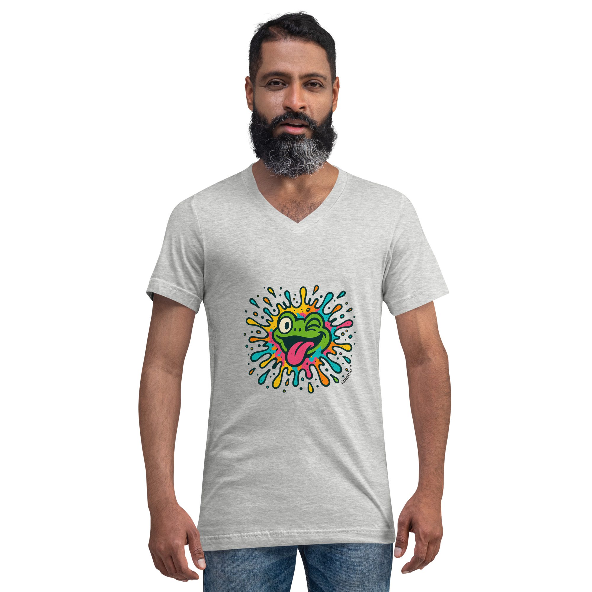 Froggy Splash Unisex V-Neck Tee – Winking Fun Edition