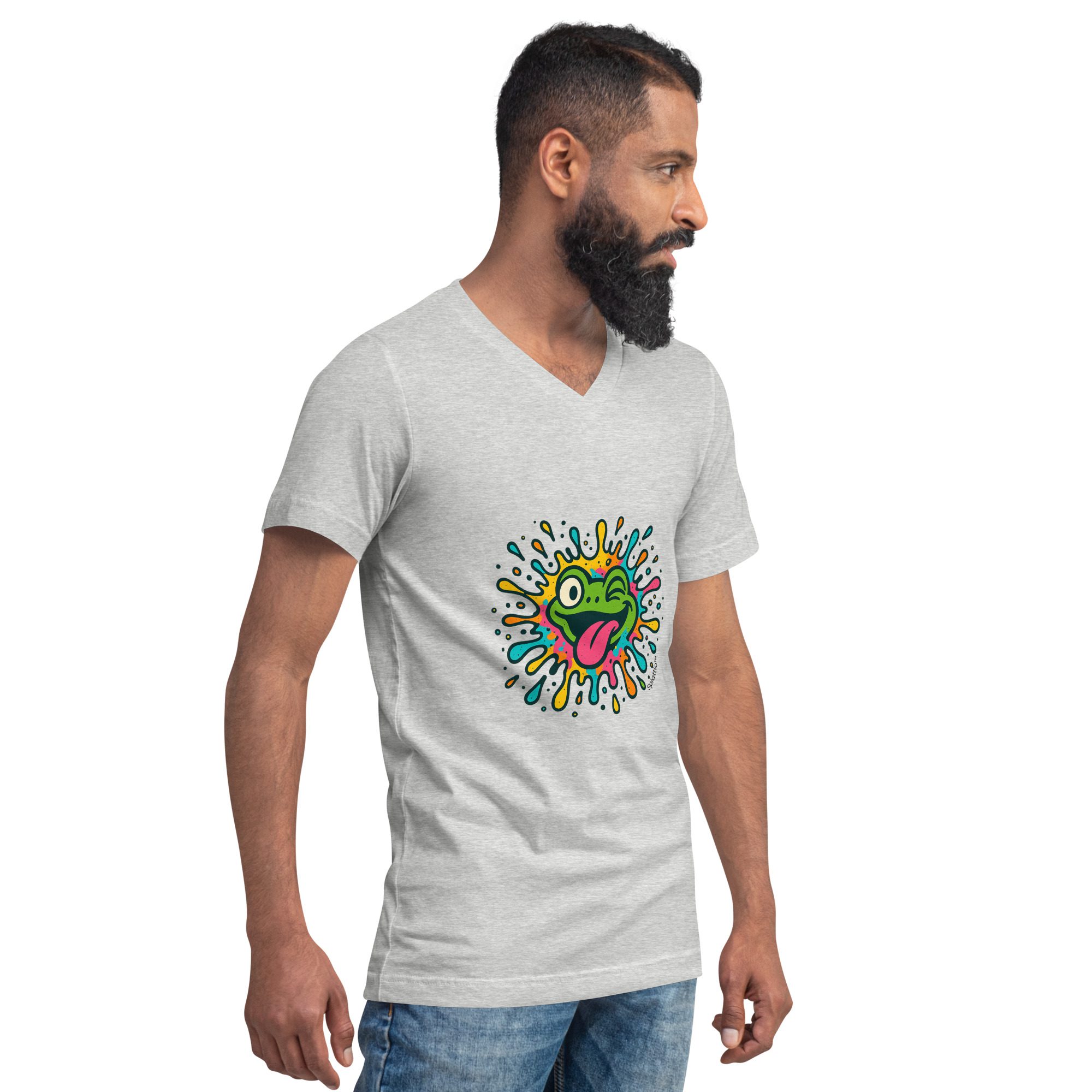 Froggy Splash Unisex V-Neck Tee – Winking Fun Edition - Image 3