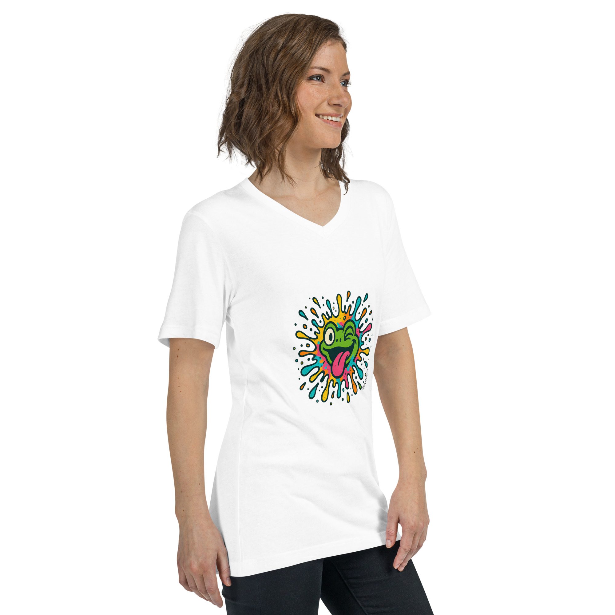 Froggy Splash Unisex V-Neck Tee – Winking Fun Edition - Image 6