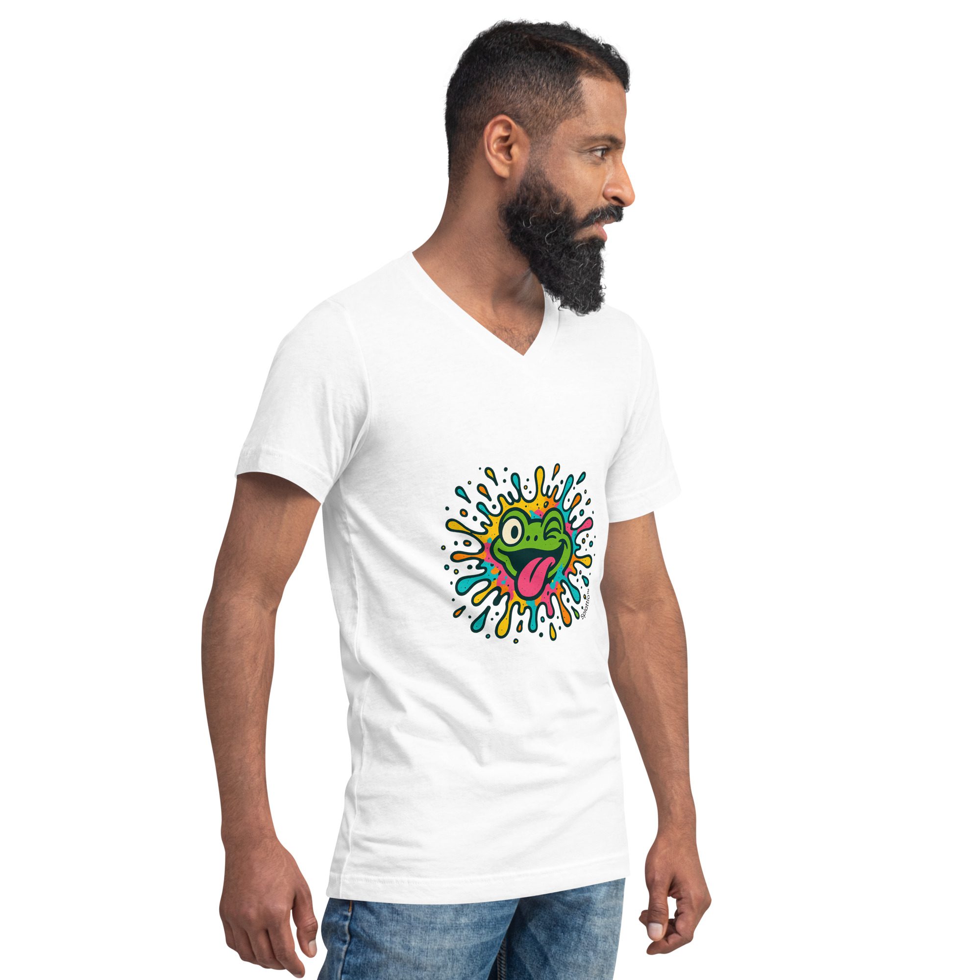 Froggy Splash Unisex V-Neck Tee – Winking Fun Edition - Image 8