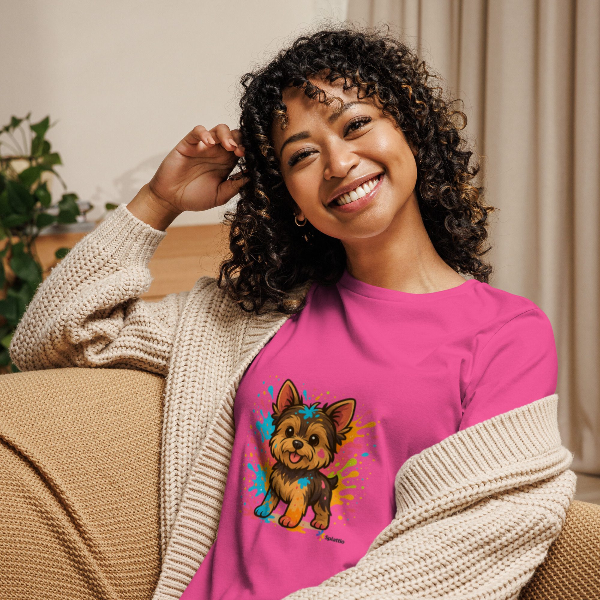 Women’s Relaxed T-Shirt – “Vibrant Pup” Design - Image 2