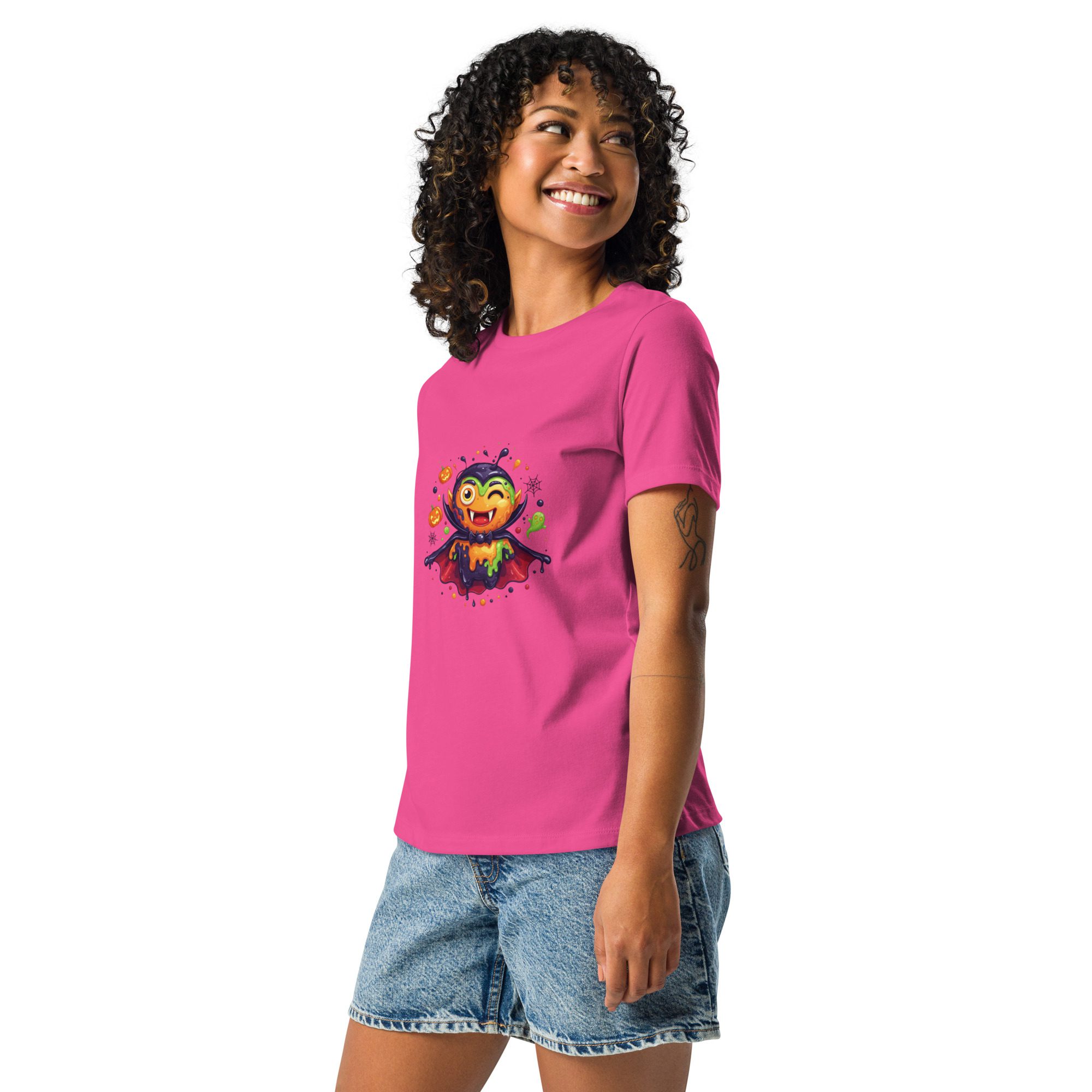 Color Splash Vampire Women’s Relaxed T-Shirt | Fun Halloween Cartoon Tee - Image 7